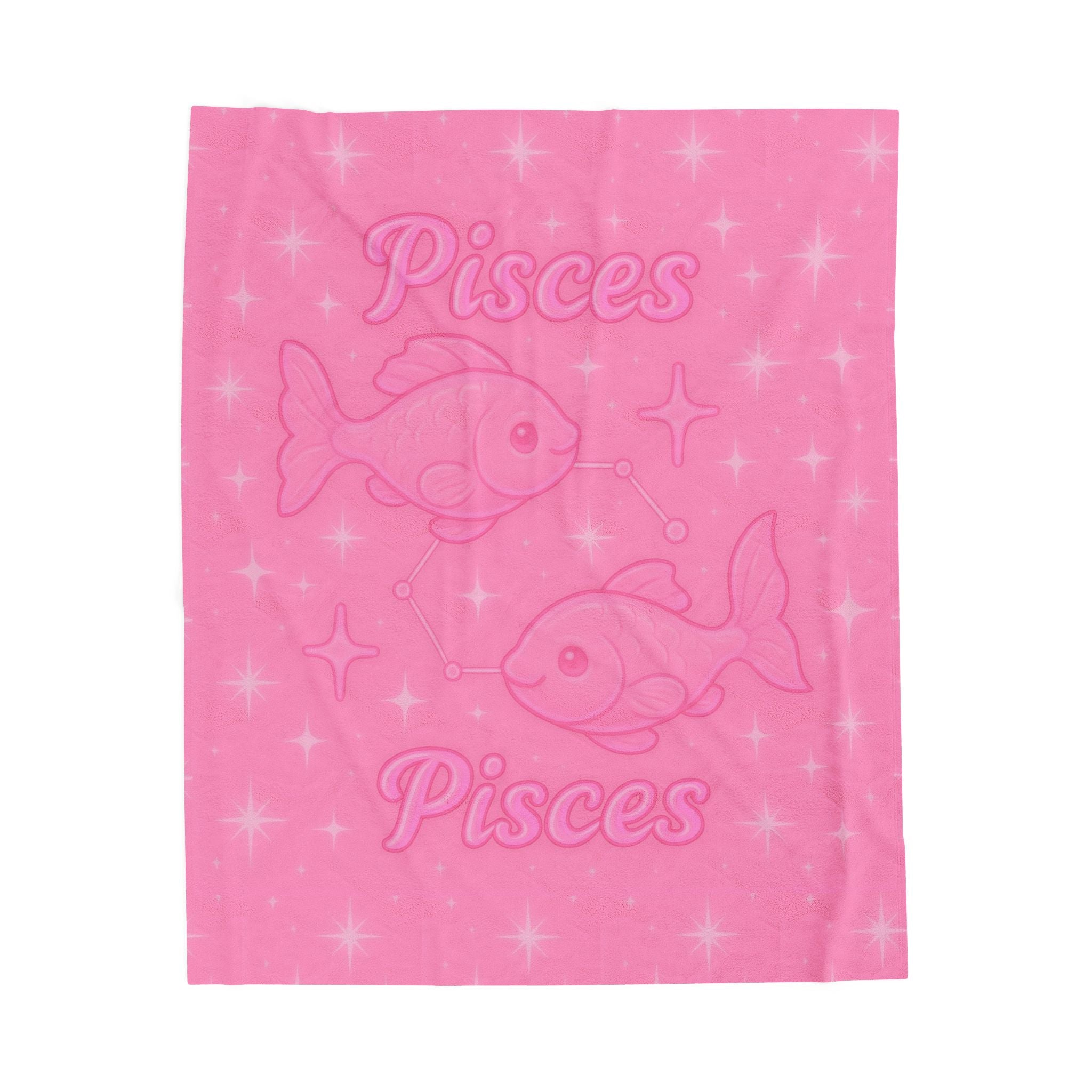 Pisces Velveteen Plush Blanket — Pink Zodiac Fish