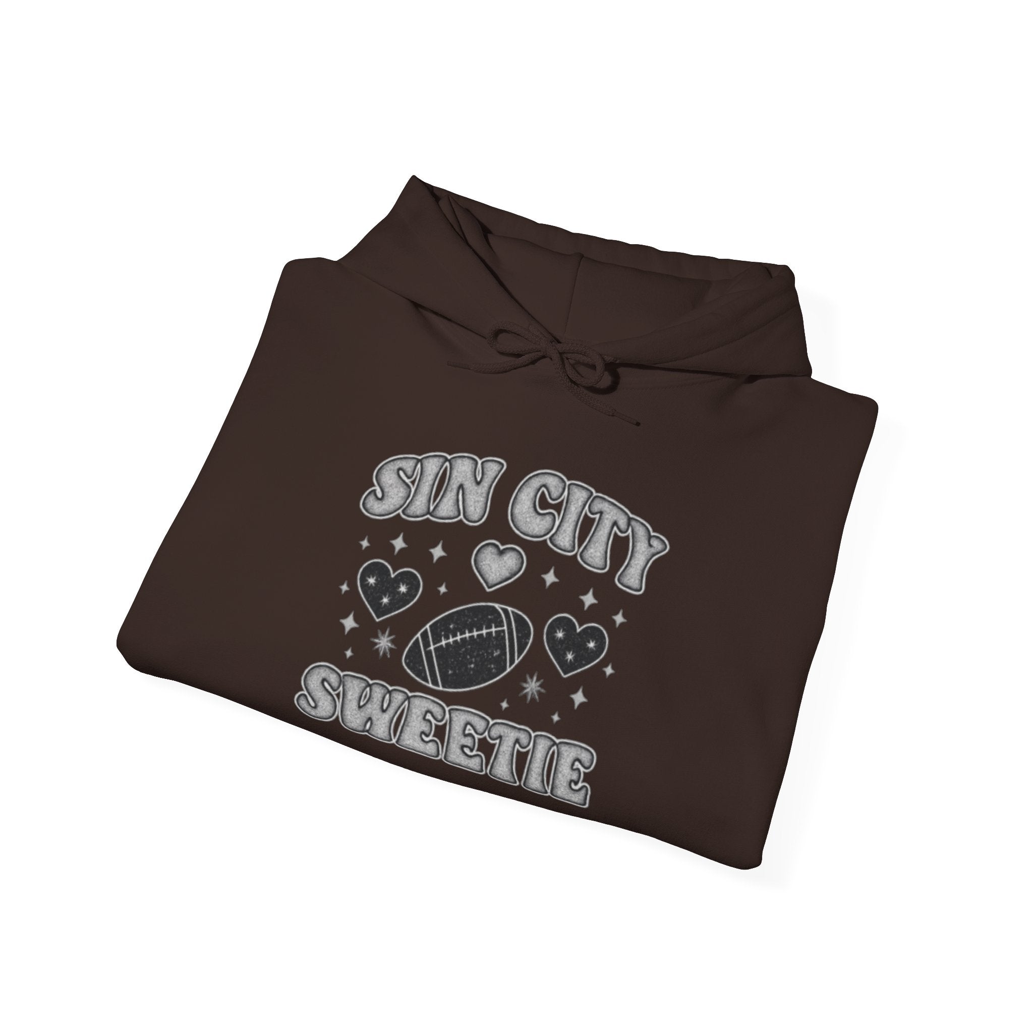 Sin City Sweetie Hoodie — Retro Heart & Football Graphic Pullover