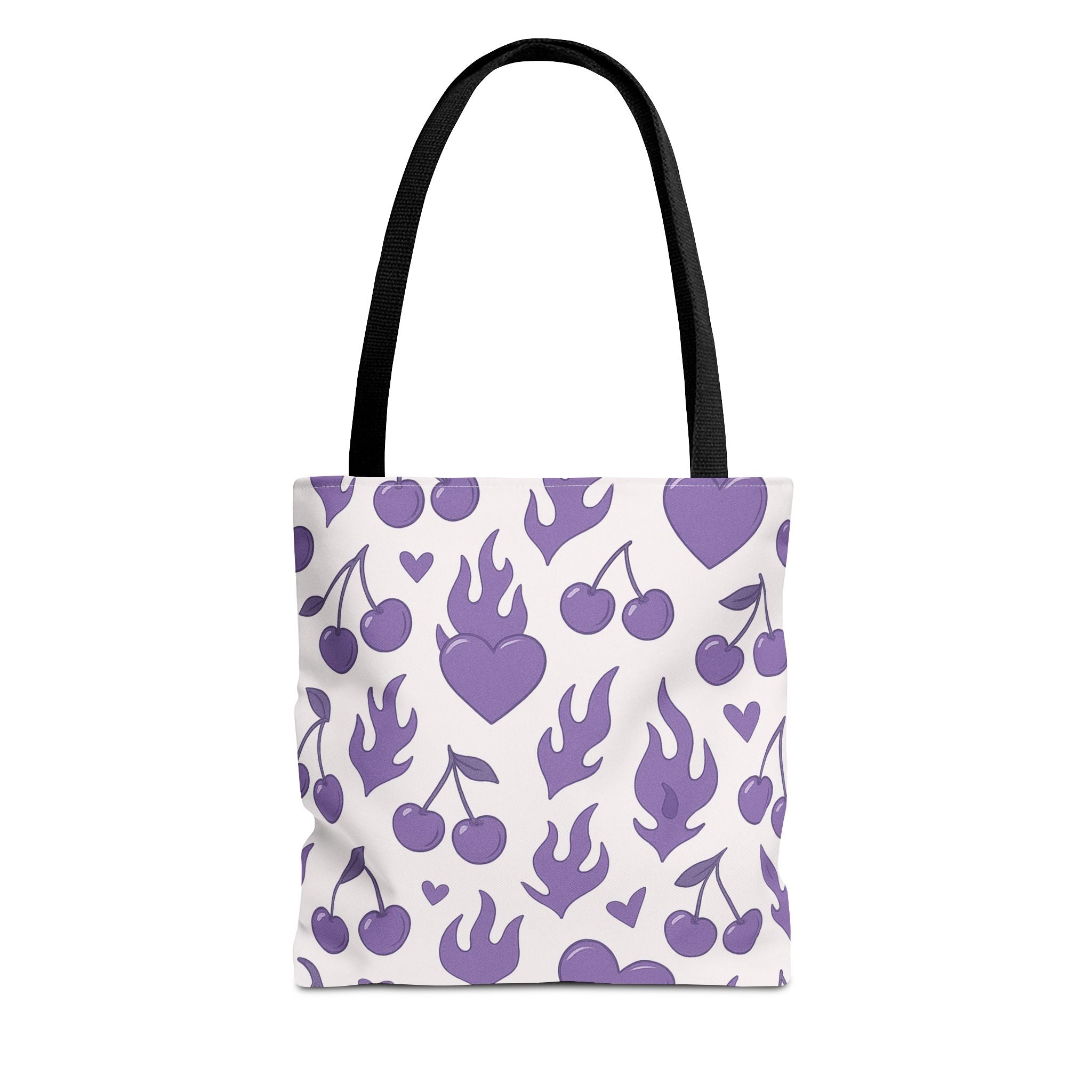 Purple Flaming Hearts and Cherries Tote