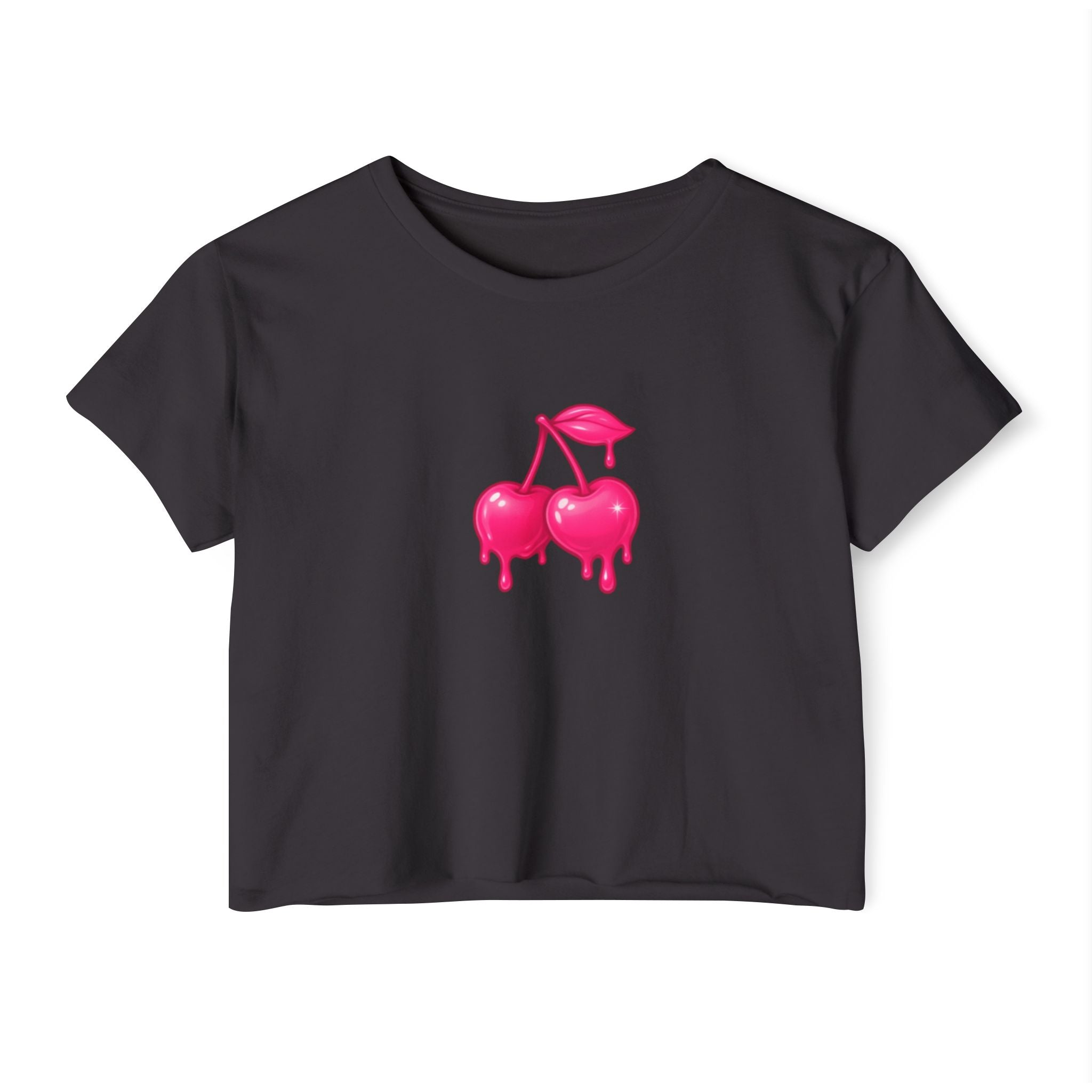 Pink Drip Cherries Crop Top