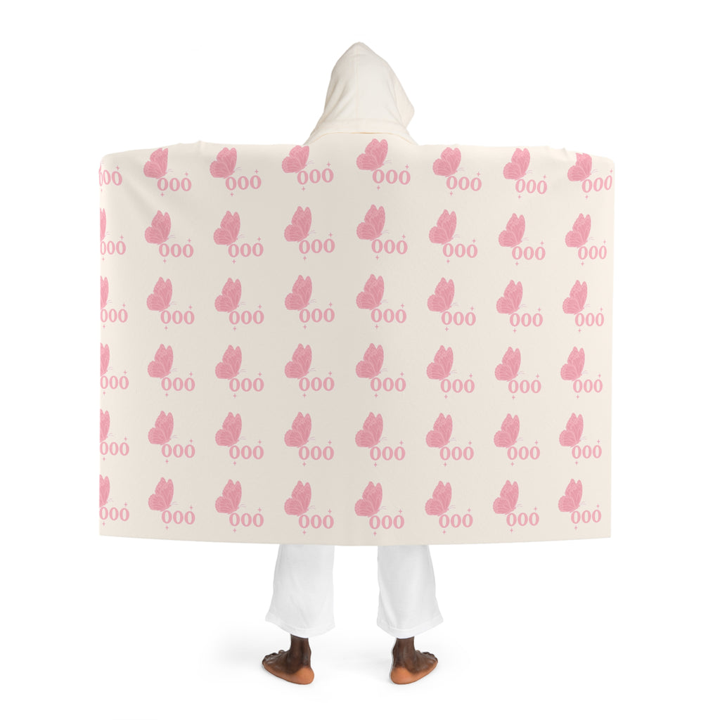 Hooded Sherpa Blanket -- White & Pink 000 Butterfly Pattern