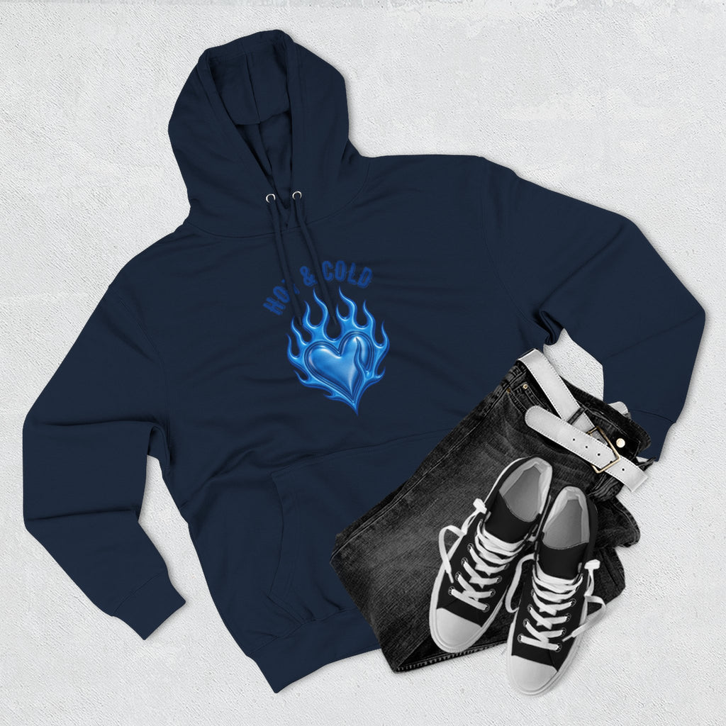 Hot & Cold Blue Flame Hoodie — Graphic Fleece Pullover