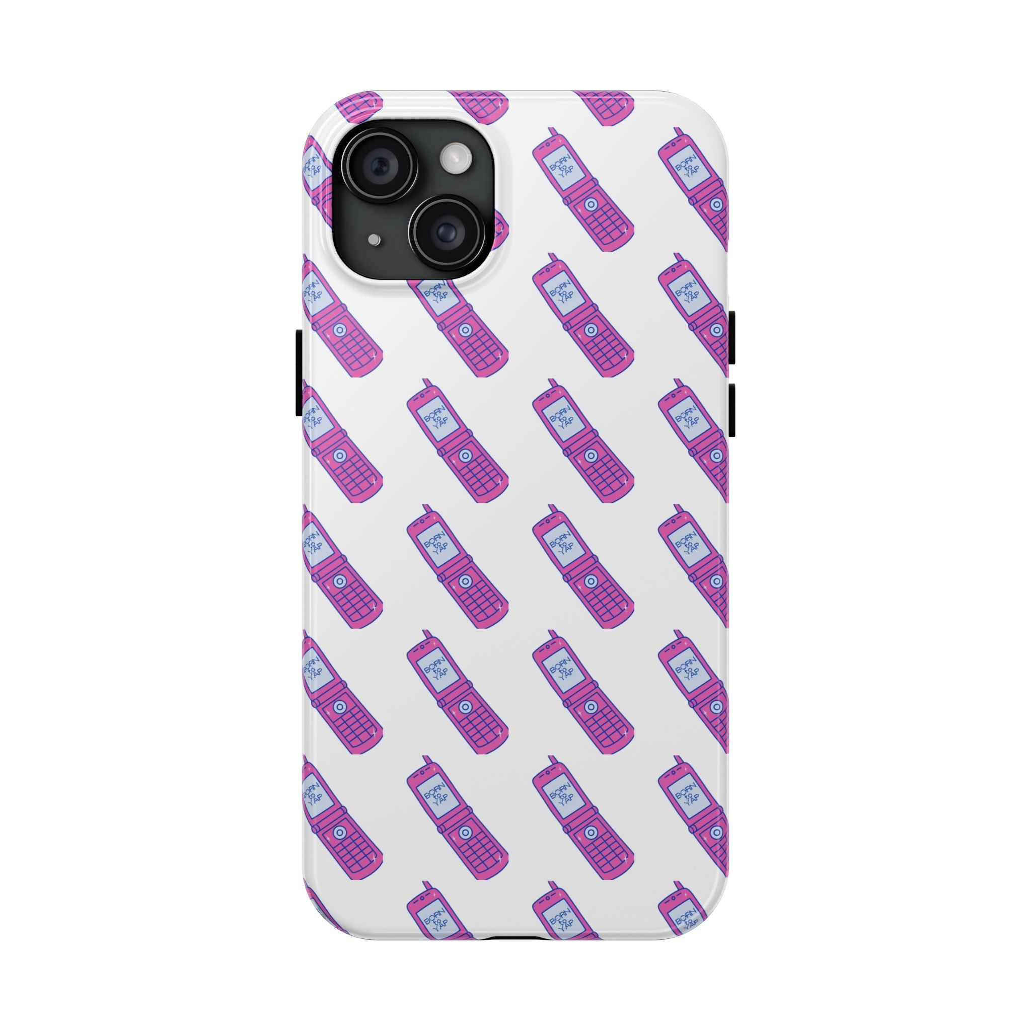 Retro Purple Born to Yap Flip Phone Phone Case | 90s Pattern, Cute Tech Design