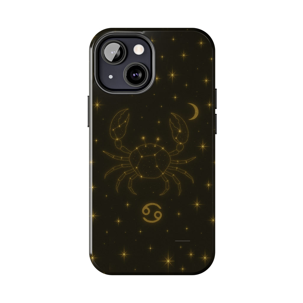 Cancer Zodiac Tough Phone Case — Gold Constellation Crab with Crescent Moon