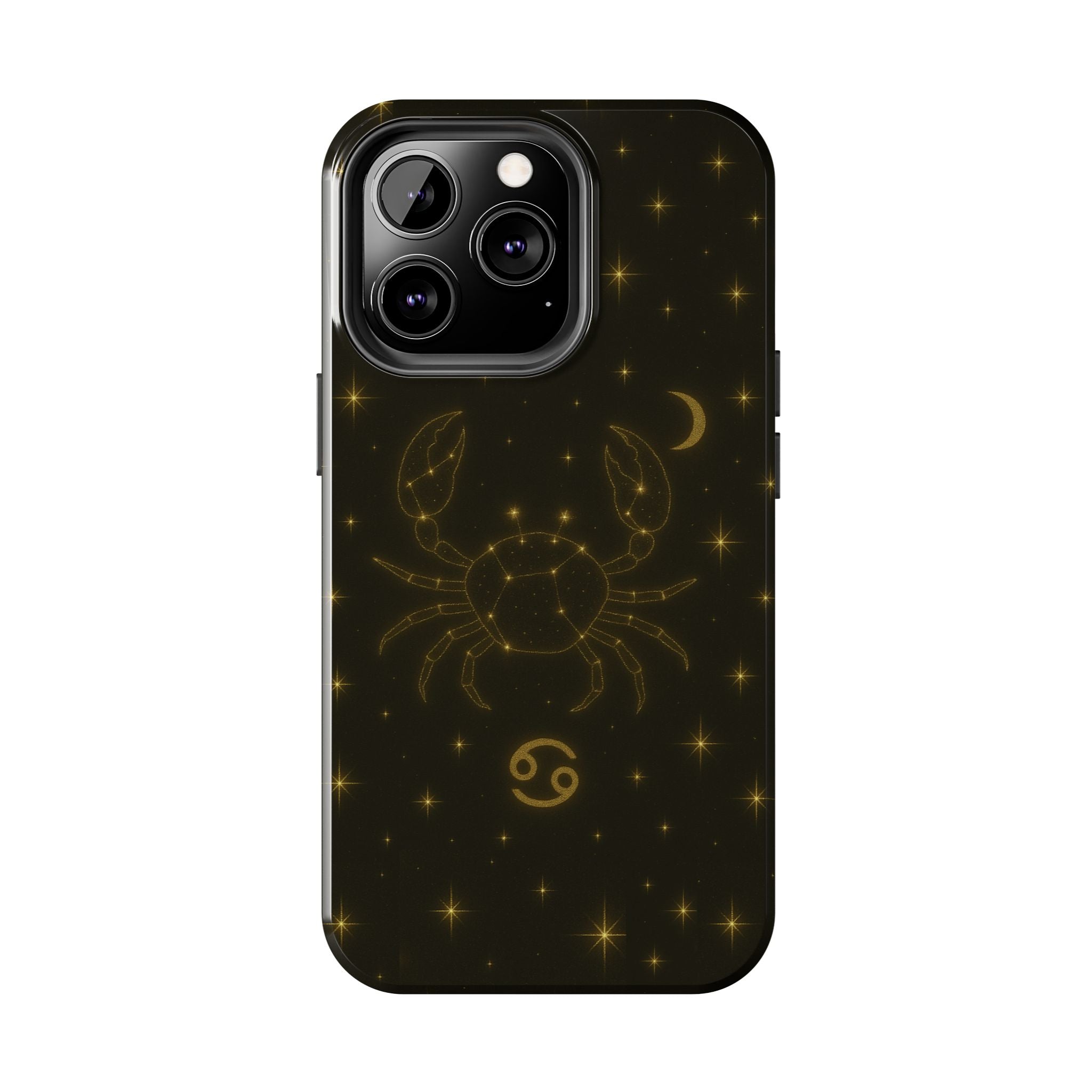 Cancer Zodiac Tough Phone Case — Gold Constellation Crab with Crescent Moon