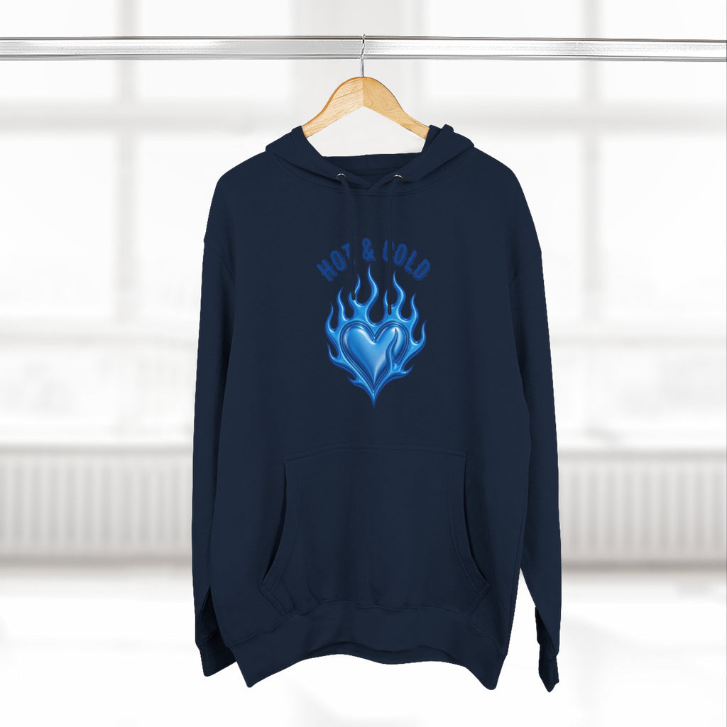 Hot & Cold Blue Flame Hoodie — Graphic Fleece Pullover