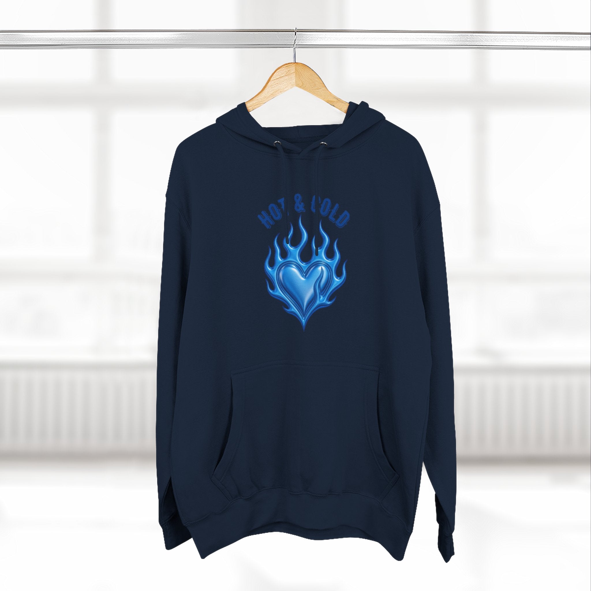 Hot & Cold Blue Flame Hoodie — Graphic Fleece Pullover