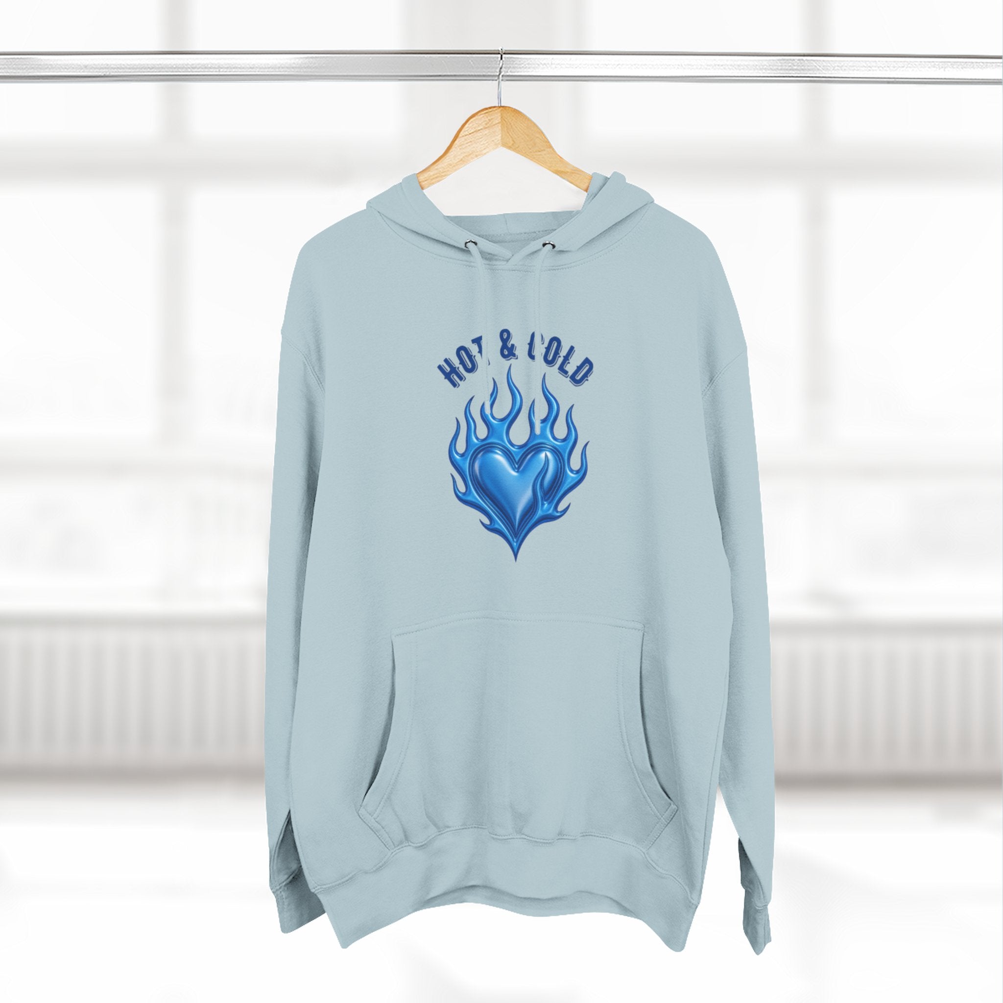 Hot & Cold Blue Flame Hoodie — Graphic Fleece Pullover