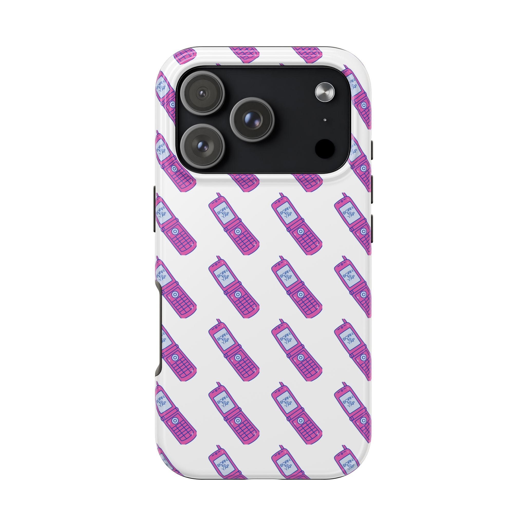 Retro Purple Born to Yap Flip Phone Phone Case | 90s Pattern, Cute Tech Design