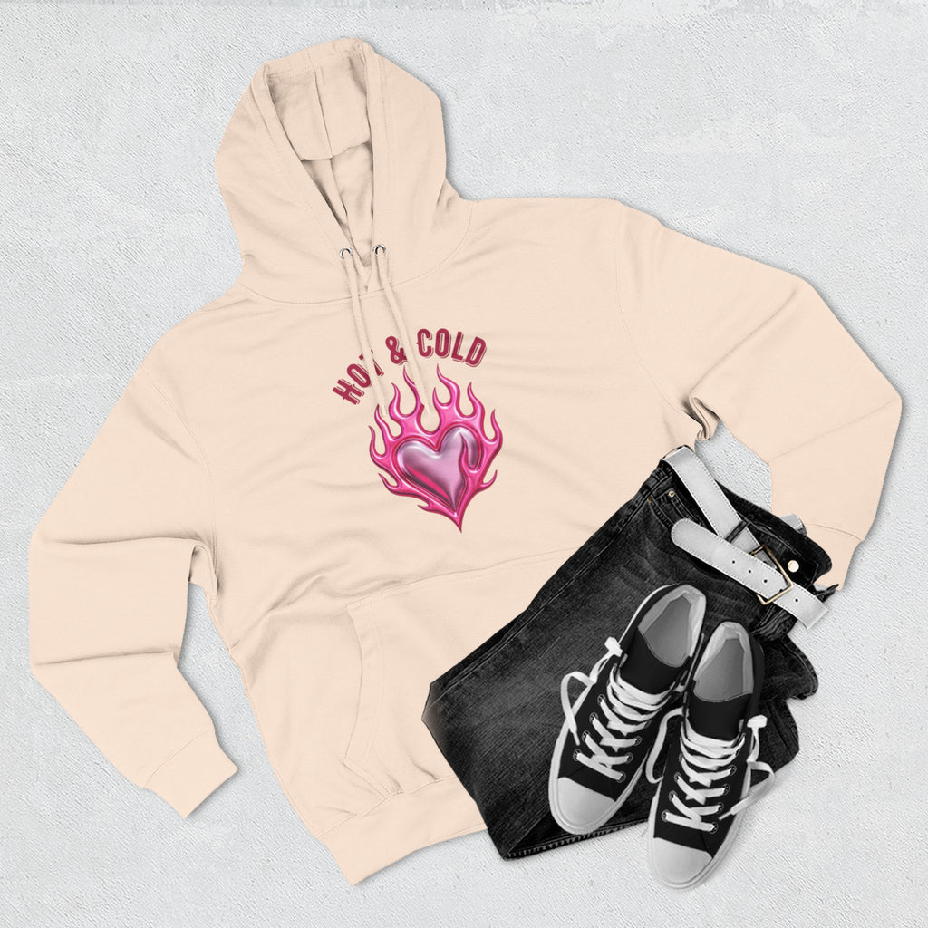 Hot & Cold Pink Flame Hoodie — Graphic Fleece Pullover