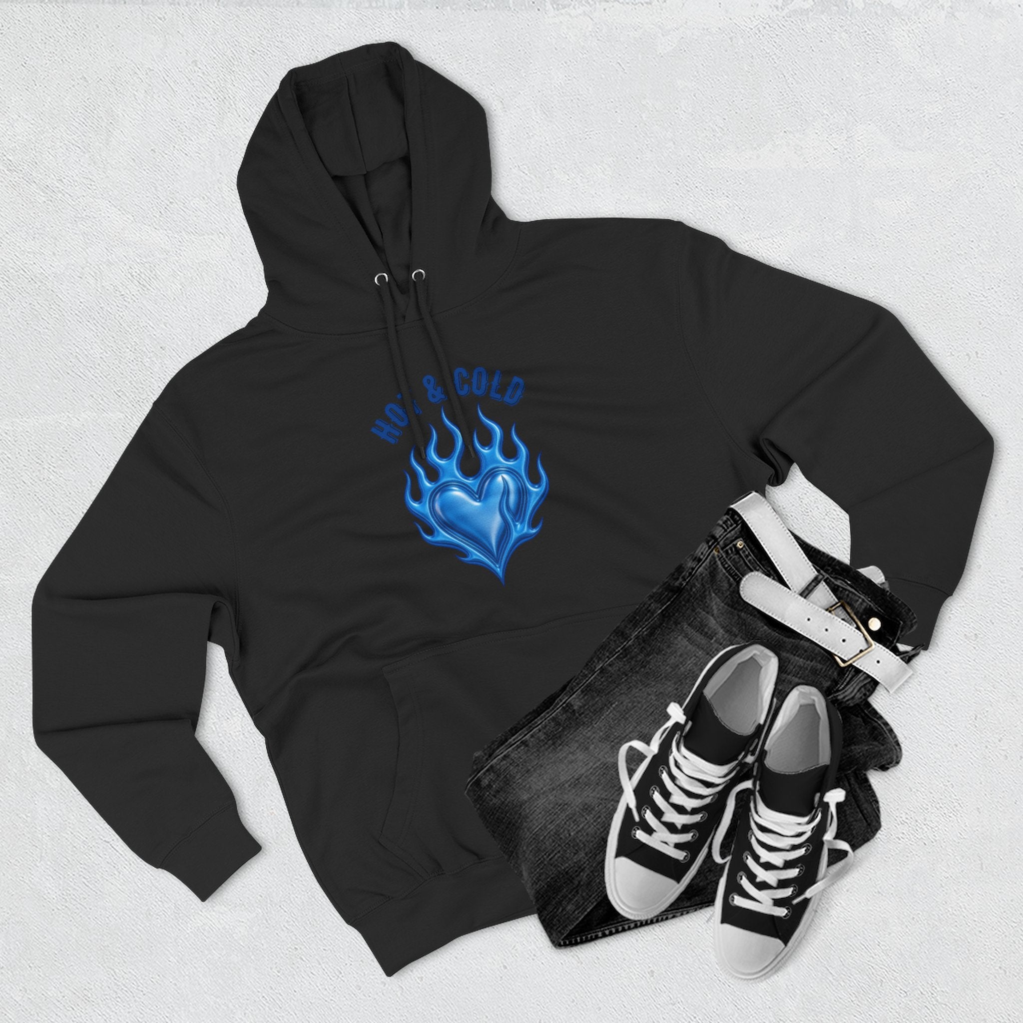 Hot & Cold Blue Flame Hoodie — Graphic Fleece Pullover