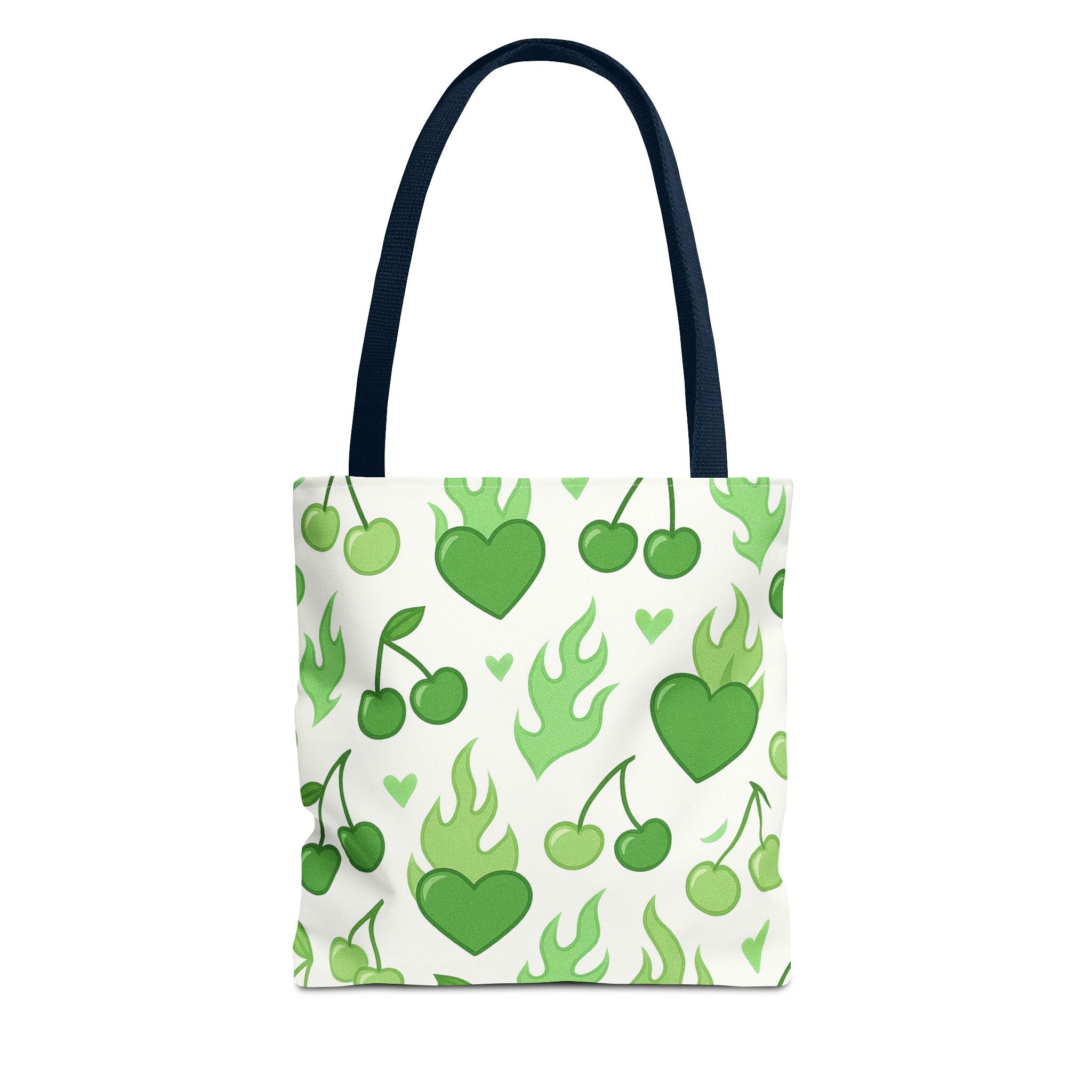 Green Flaming Hearts and Cherries Tote
