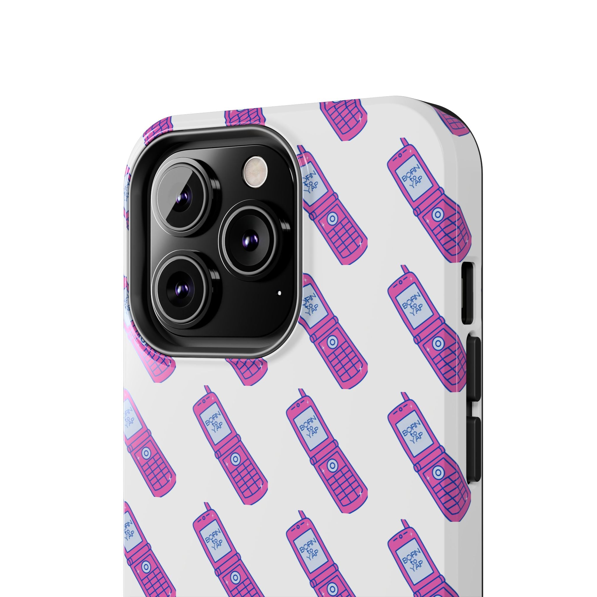 Retro Purple Born to Yap Flip Phone Phone Case | 90s Pattern, Cute Tech Design