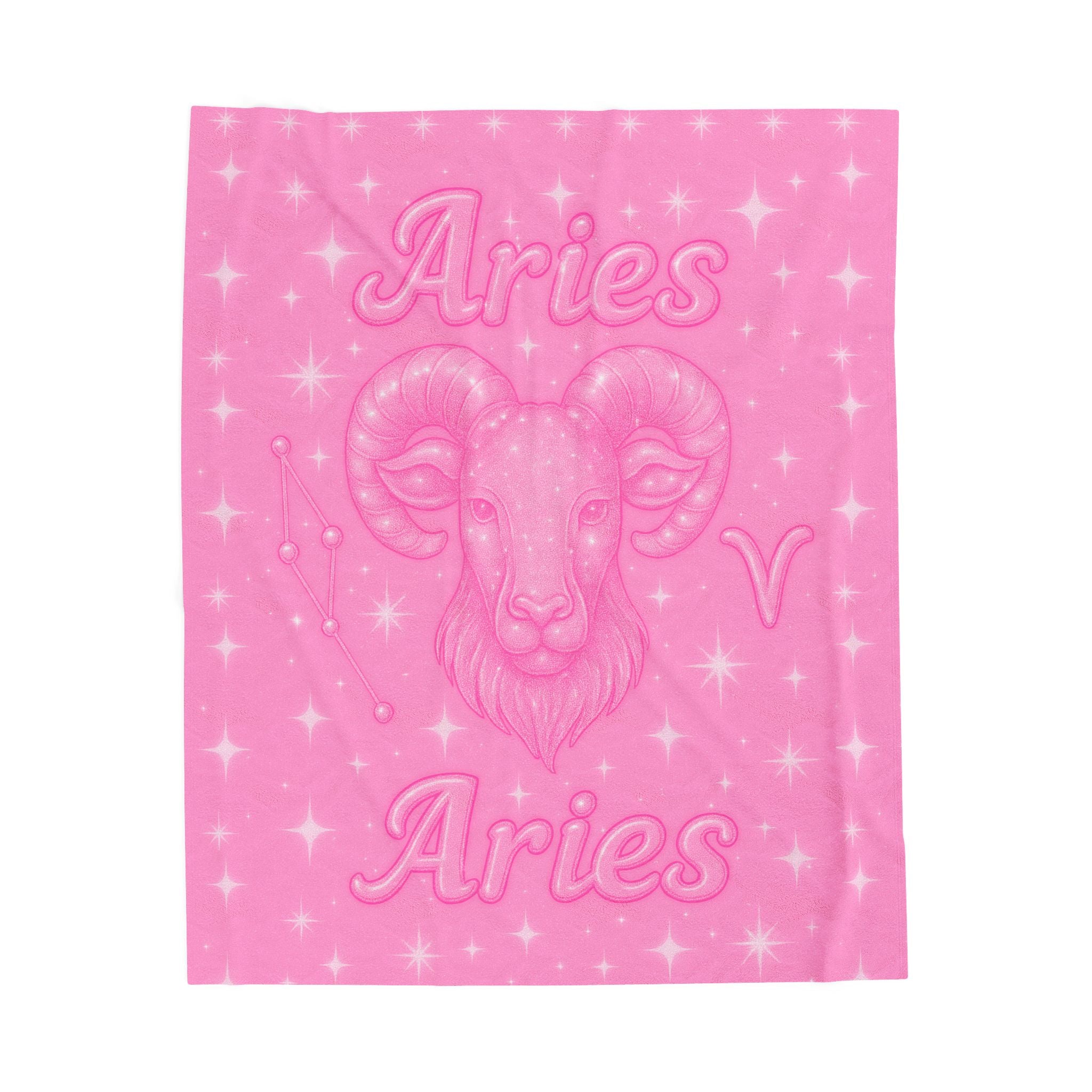 Aries Pink Velveteen Plush Blanket – Zodiac Ram
