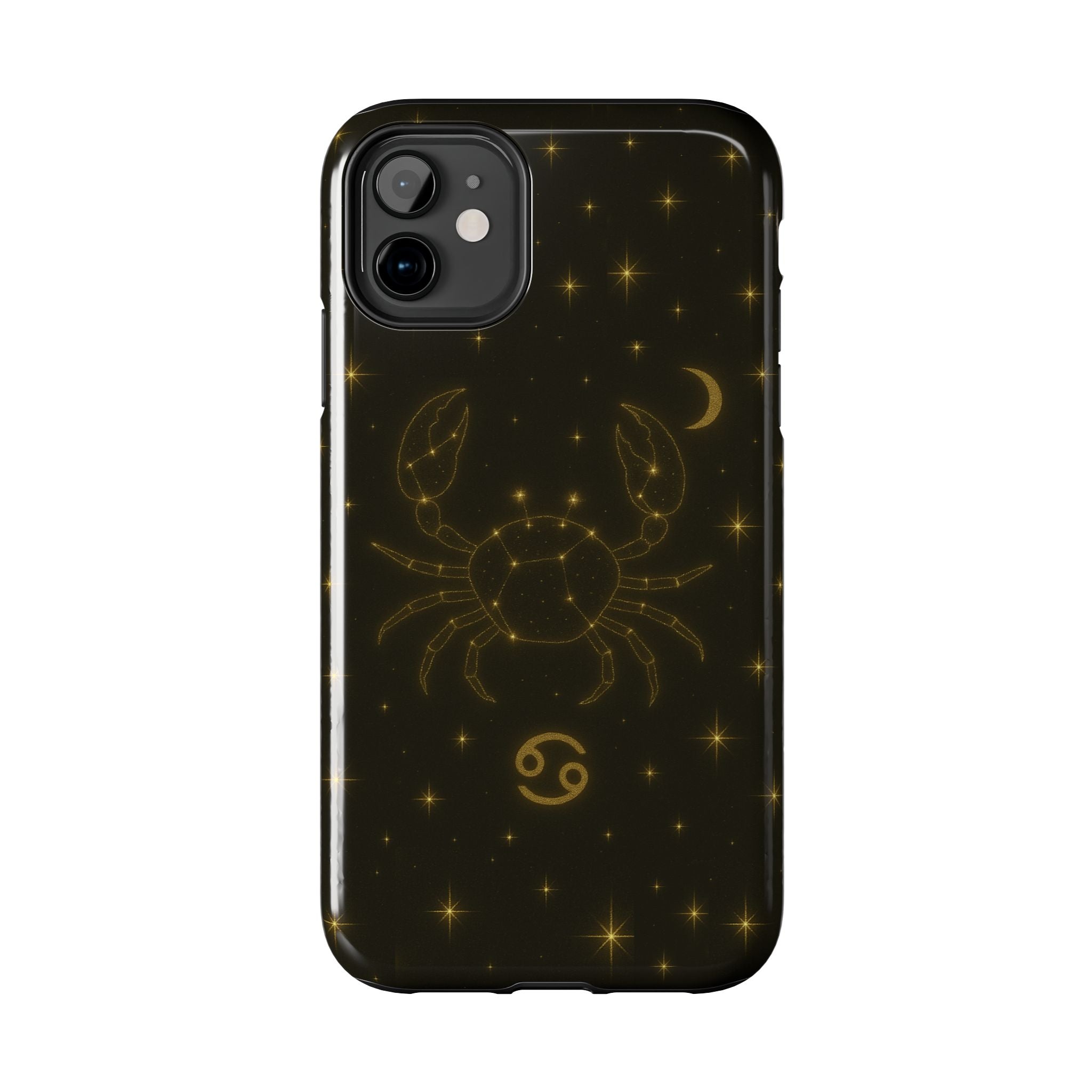 Cancer Zodiac Tough Phone Case — Gold Constellation Crab with Crescent Moon
