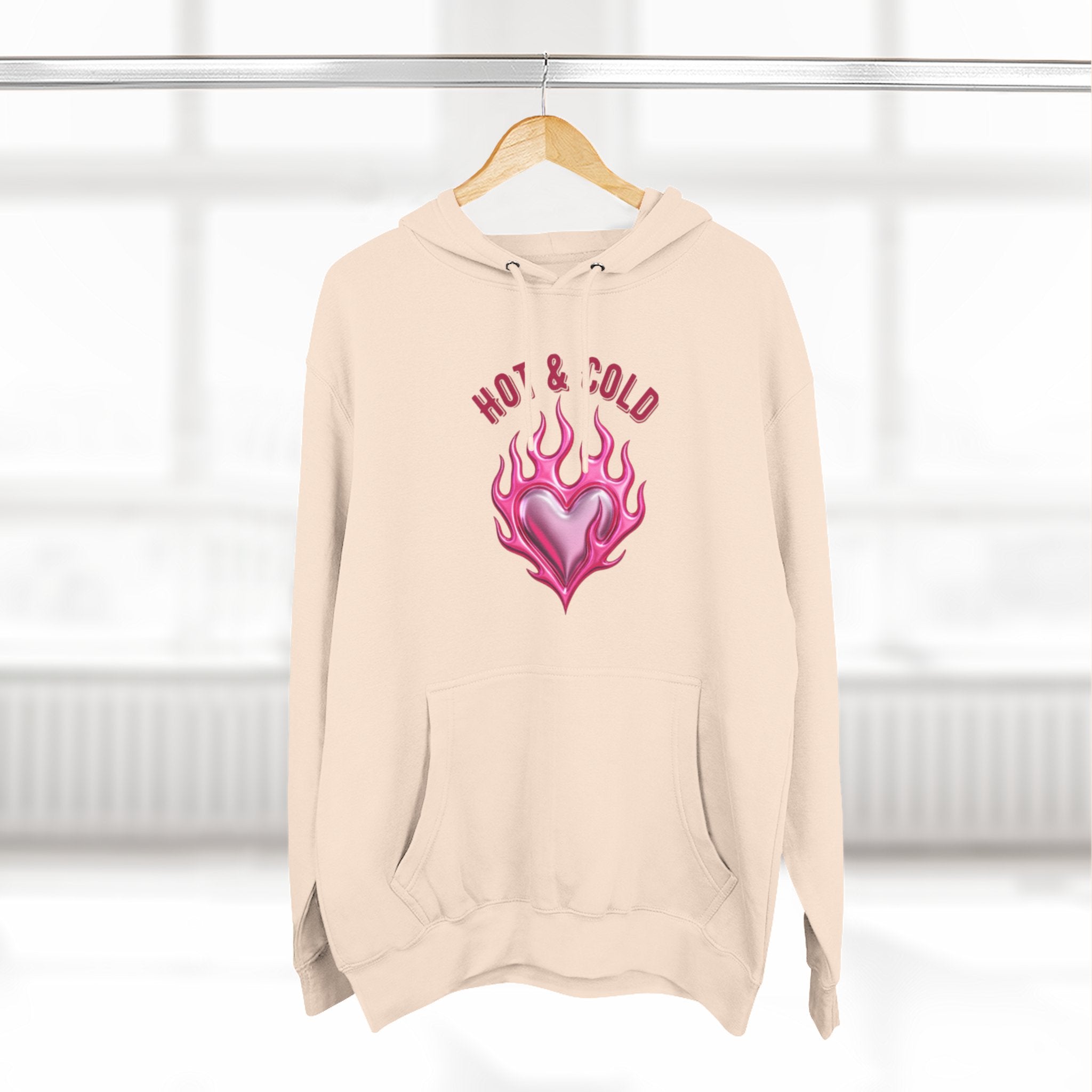 Hot & Cold Pink Flame Hoodie — Graphic Fleece Pullover