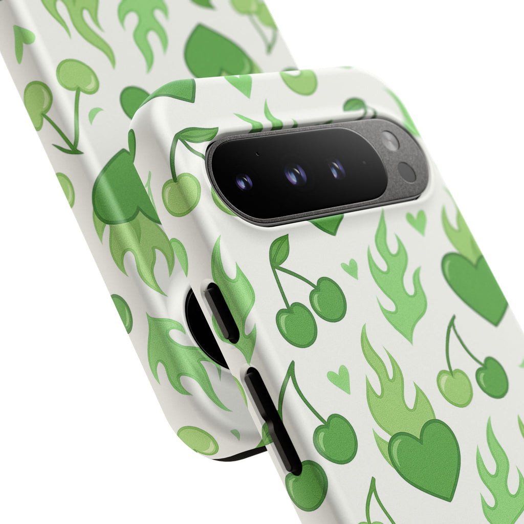 Green Flame Hearts Phone Case