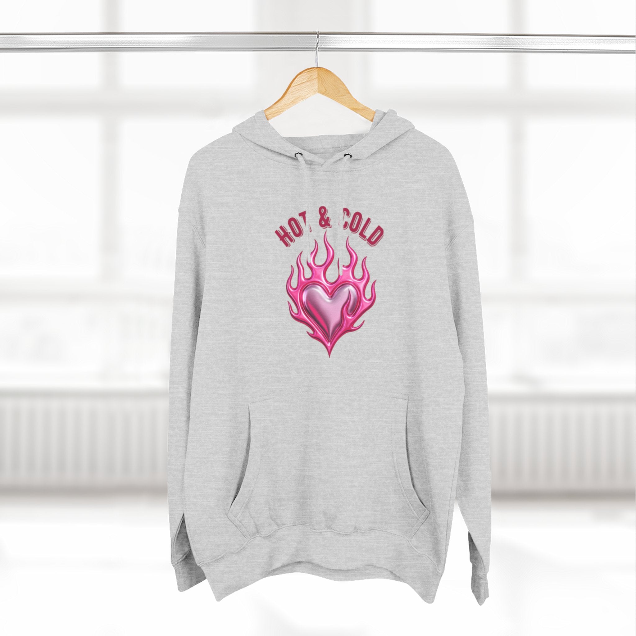 Hot & Cold Pink Flame Hoodie — Graphic Fleece Pullover