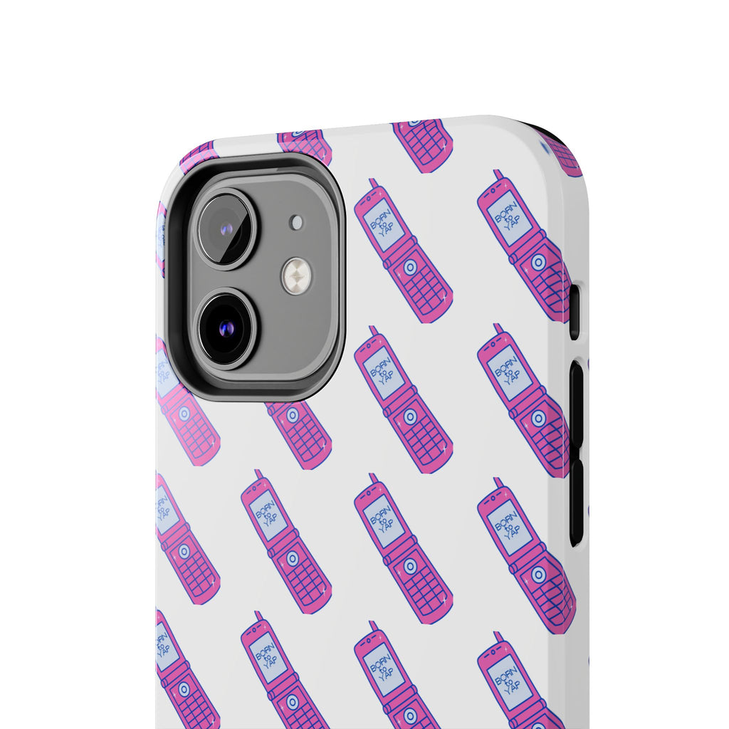 Retro Purple Born to Yap Flip Phone Phone Case | 90s Pattern, Cute Tech Design