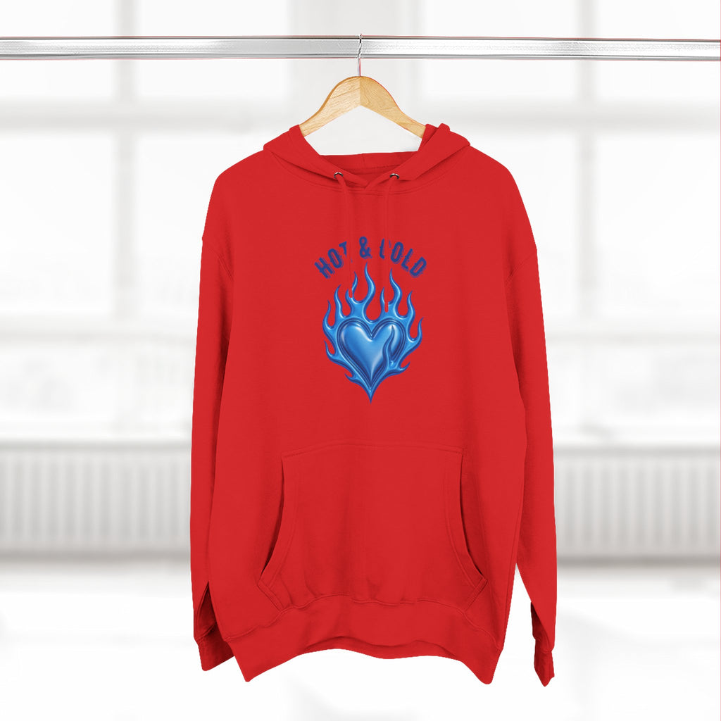 Hot & Cold Blue Flame Hoodie — Graphic Fleece Pullover