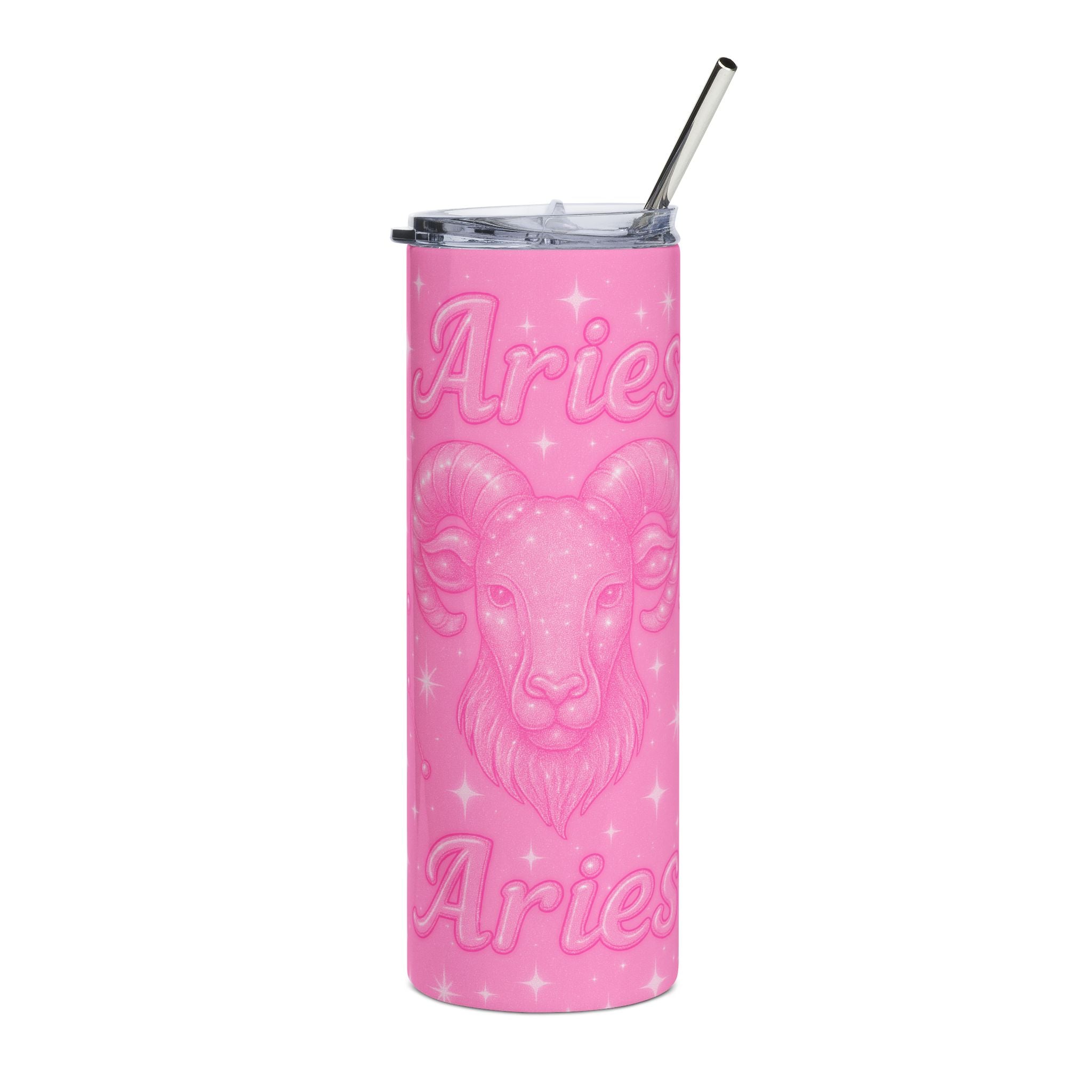 Aries Pink Zodiac Stainless Steel Tumbler — 20oz Astrological Travel Cup