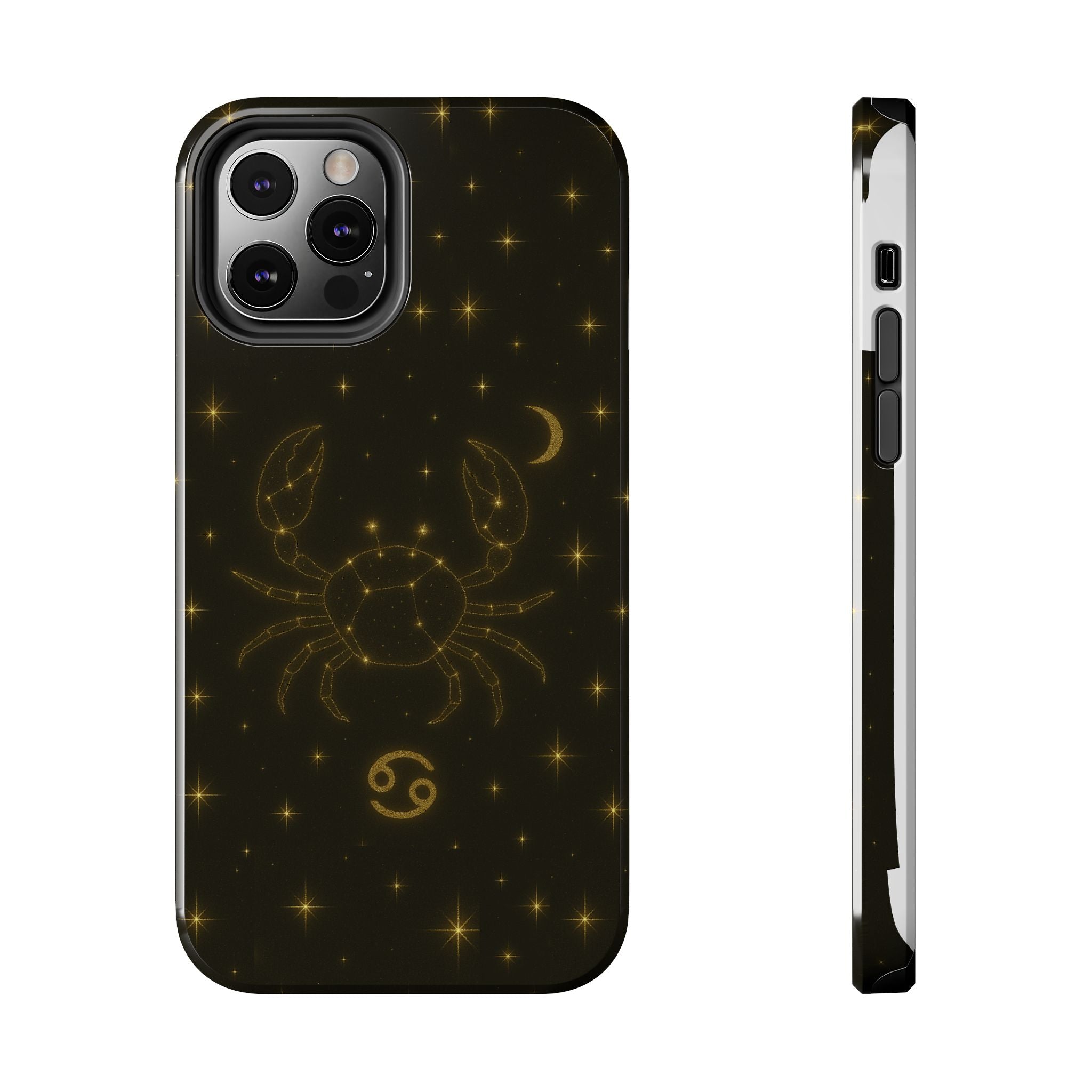 Cancer Zodiac Tough Phone Case — Gold Constellation Crab with Crescent Moon