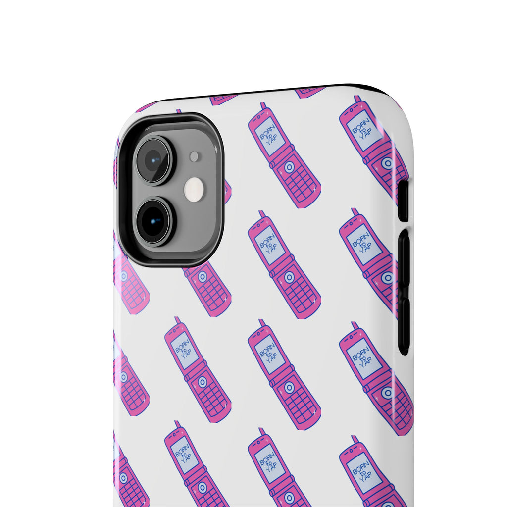 Retro Purple Born to Yap Flip Phone Phone Case | 90s Pattern, Cute Tech Design