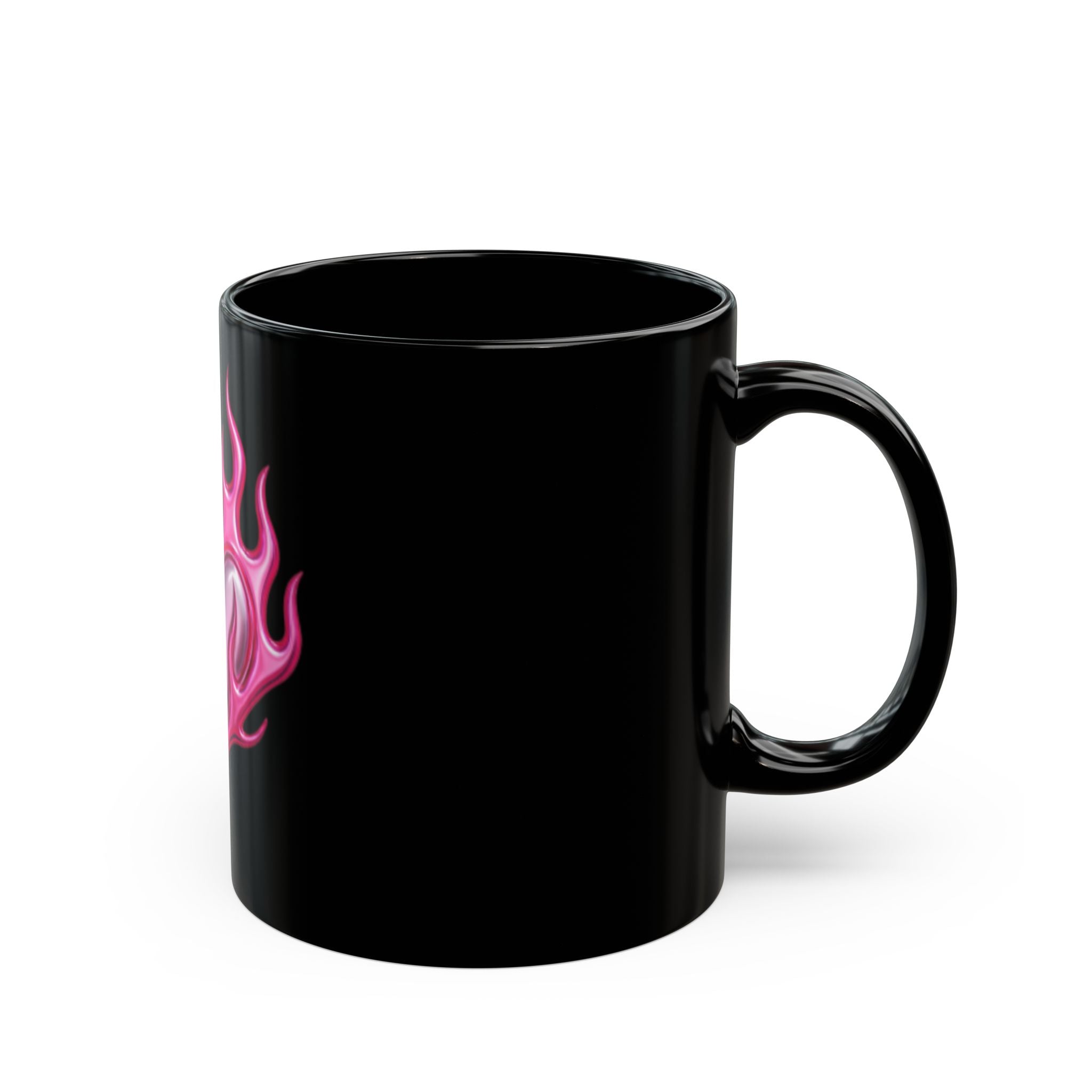Pink Flaming Heart Black Mug — Gothic Romantic Coffee Cup (11oz & 15oz)
