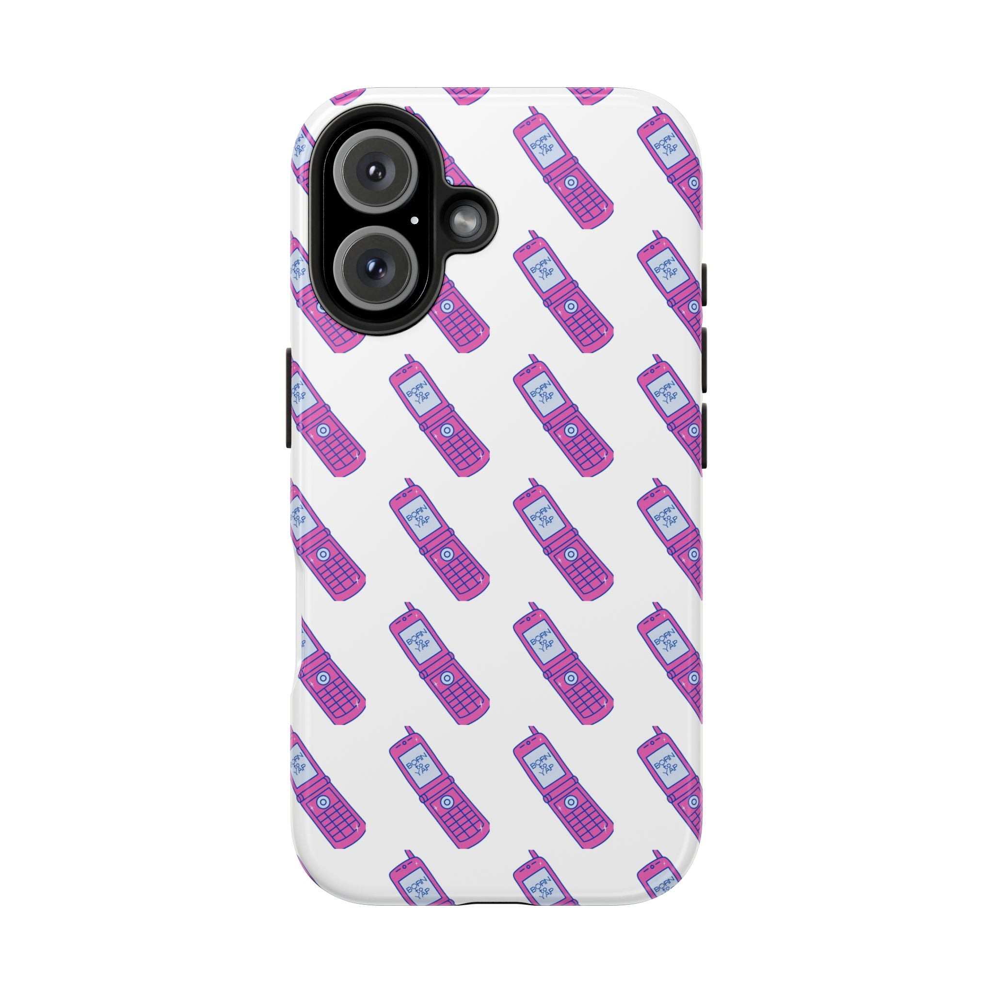 Retro Purple Born to Yap Flip Phone Phone Case | 90s Pattern, Cute Tech Design