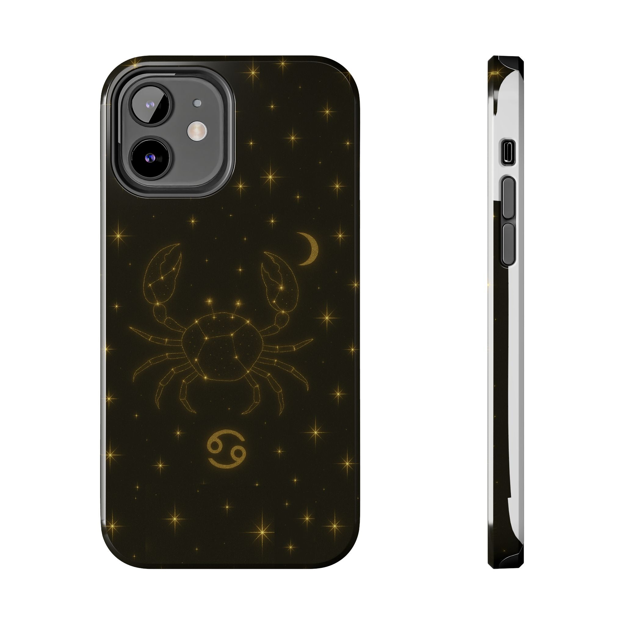 Cancer Zodiac Tough Phone Case — Gold Constellation Crab with Crescent Moon