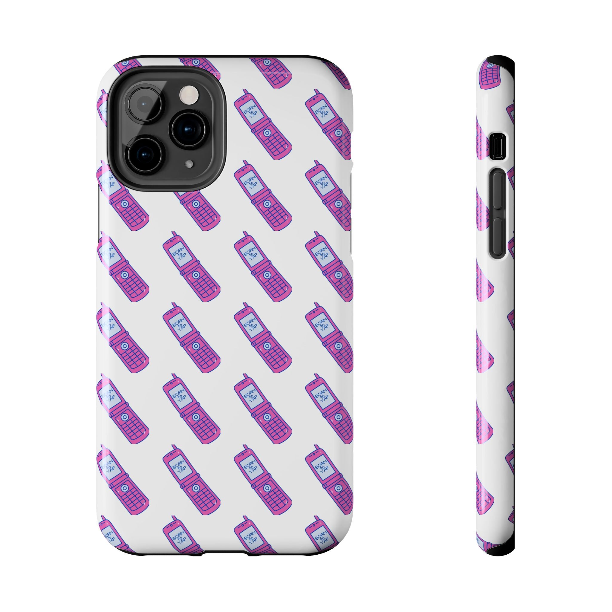 Retro Purple Born to Yap Flip Phone Phone Case | 90s Pattern, Cute Tech Design
