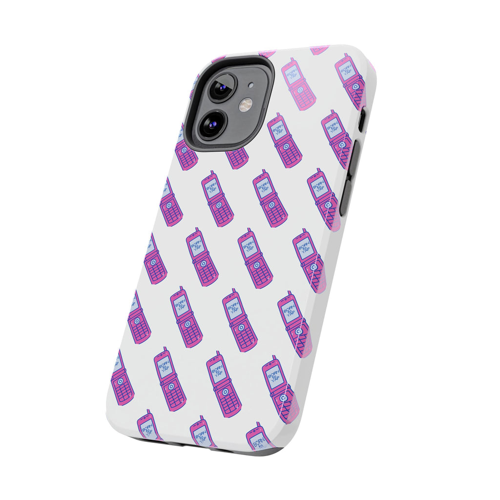 Retro Purple Born to Yap Flip Phone Phone Case | 90s Pattern, Cute Tech Design
