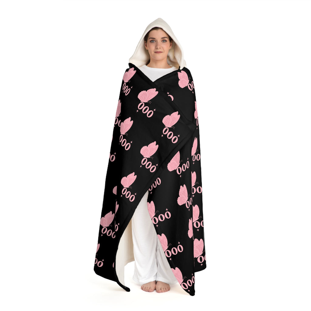 Hooded Sherpa Blanket — Black & Pink 000 Butterfly Pattern