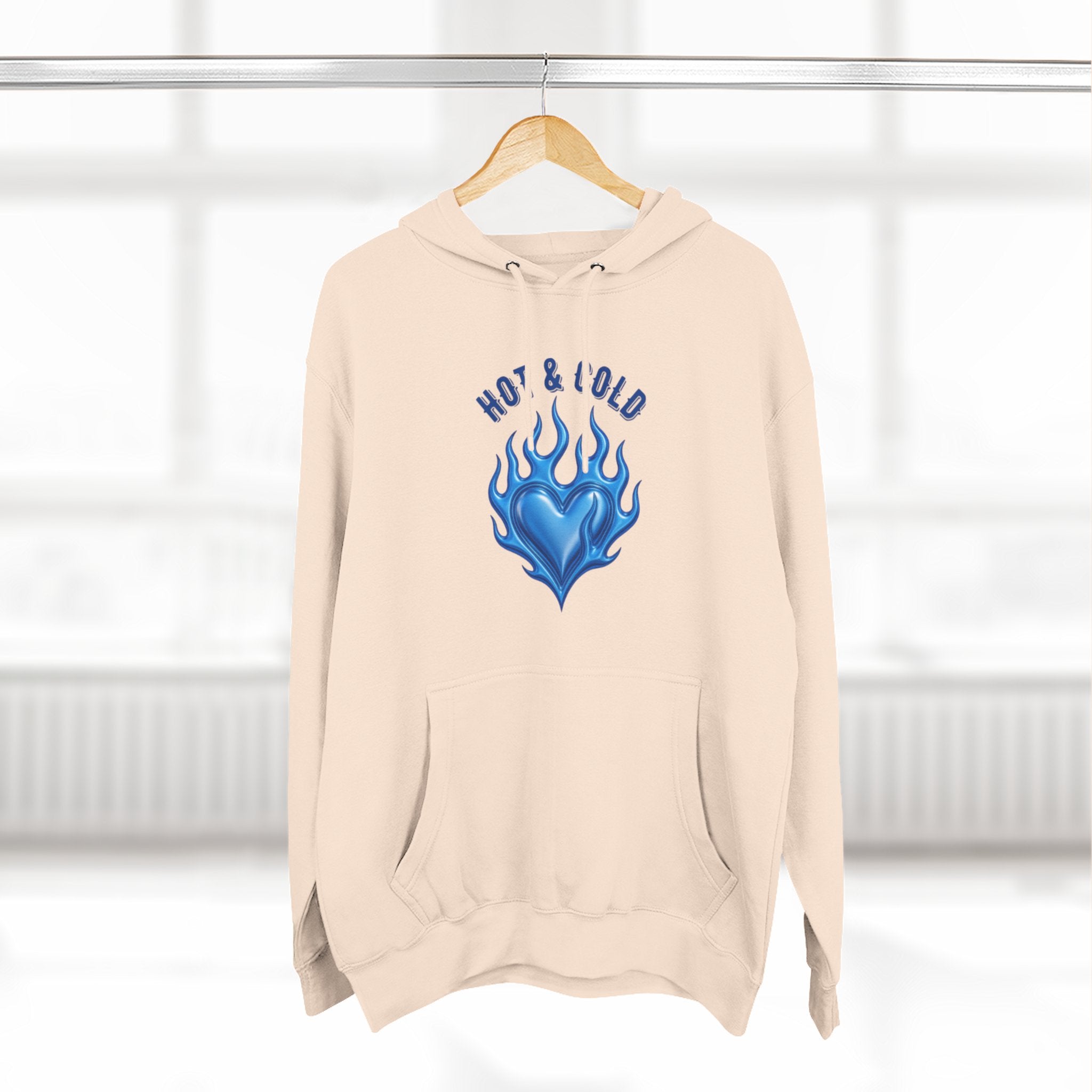 Hot & Cold Blue Flame Hoodie — Graphic Fleece Pullover