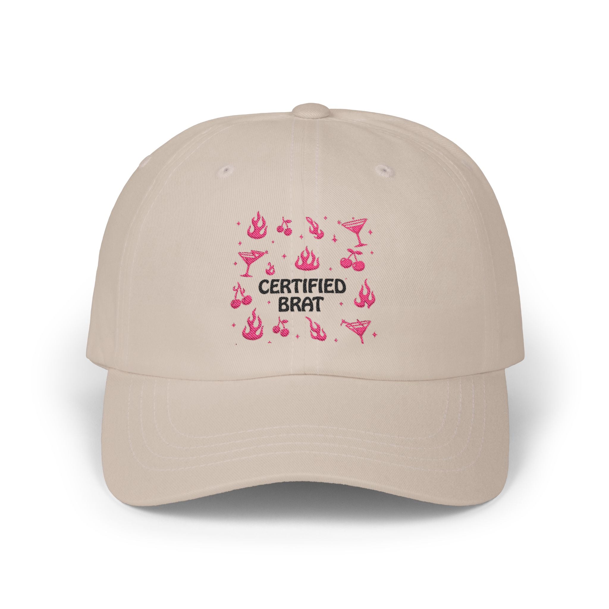 'Certified Brat' Pink Flames & Cocktail Graphic Dad Cap