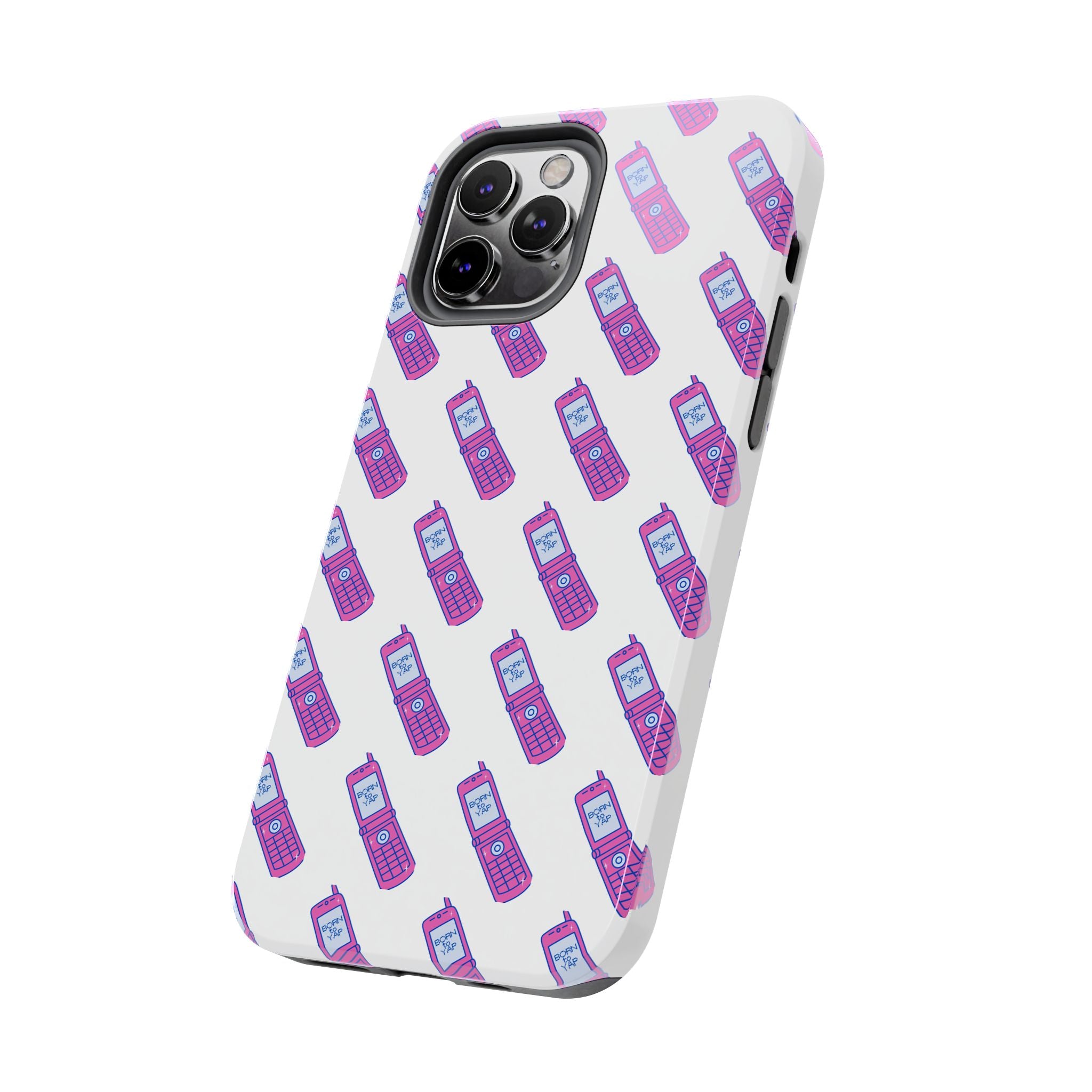Retro Purple Born to Yap Flip Phone Phone Case | 90s Pattern, Cute Tech Design