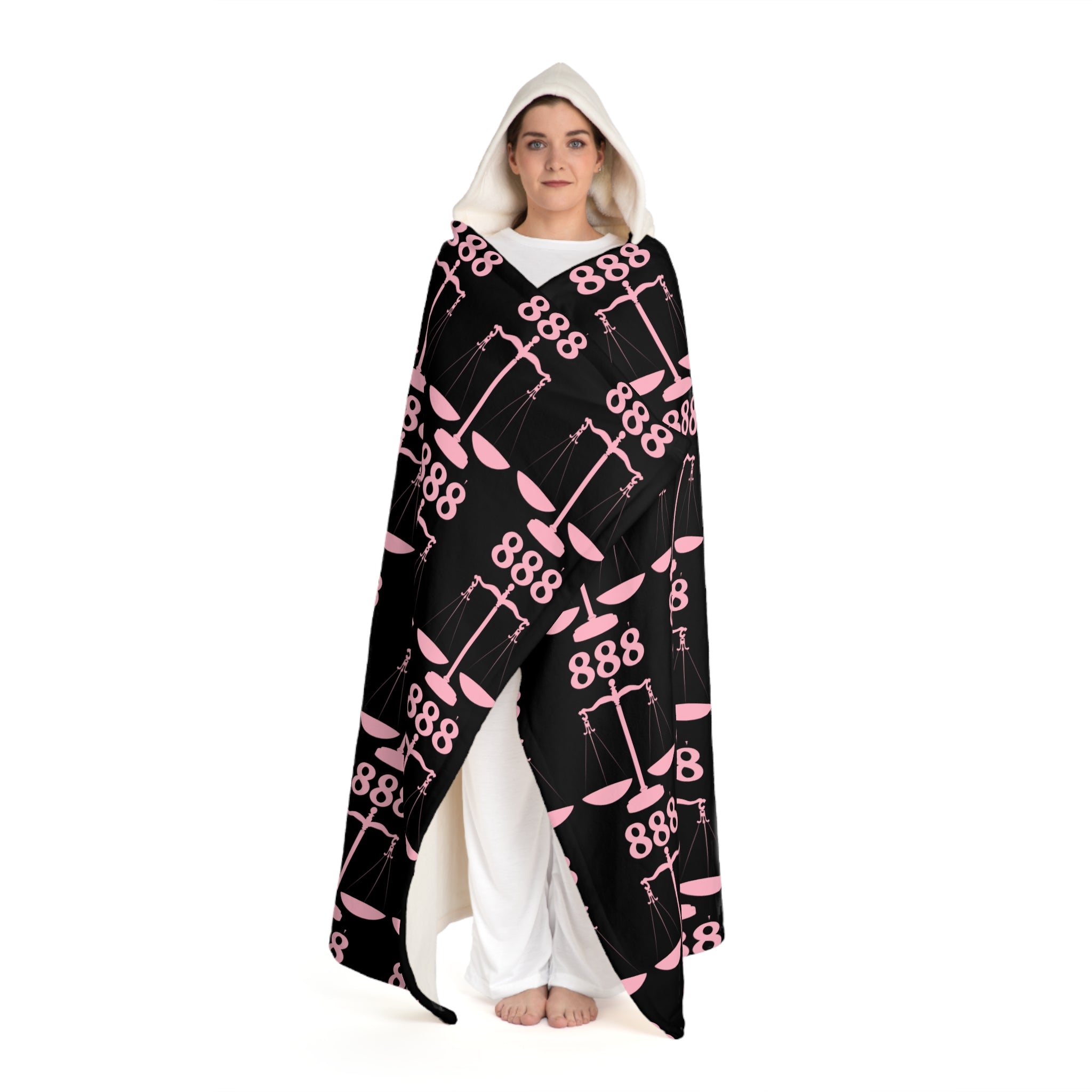 Hooded Sherpa Blanket - Black & Pink Scale 888 Pattern