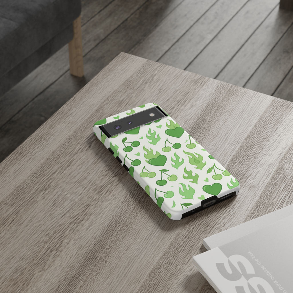 Green Flame Hearts Phone Case