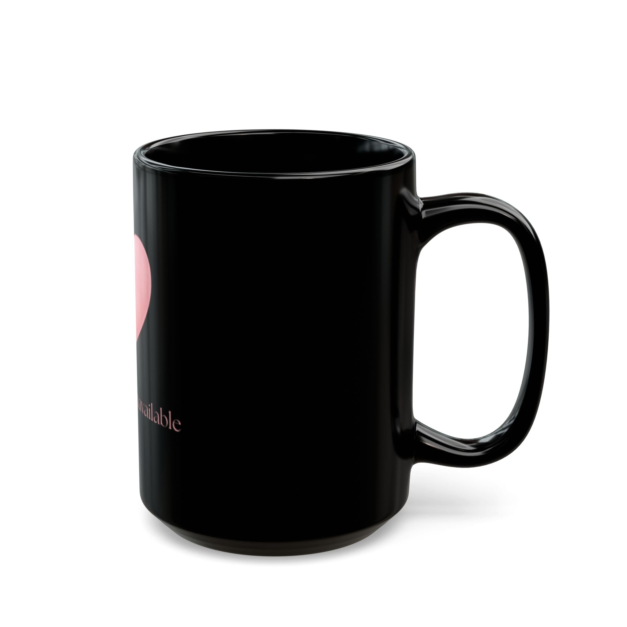 "Emotionally Unavailable" Black Mug — Pink Rhinestone Stitched Heart