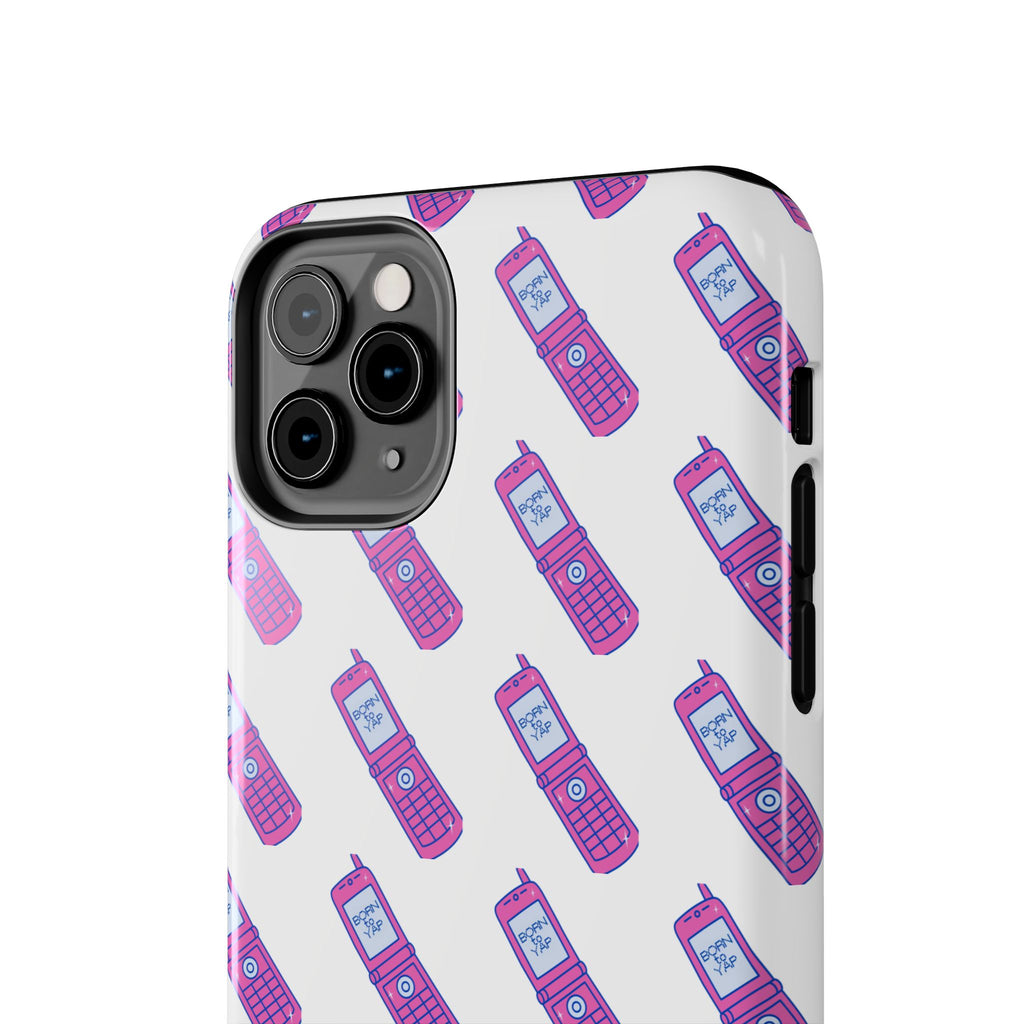 Retro Purple Born to Yap Flip Phone Phone Case | 90s Pattern, Cute Tech Design