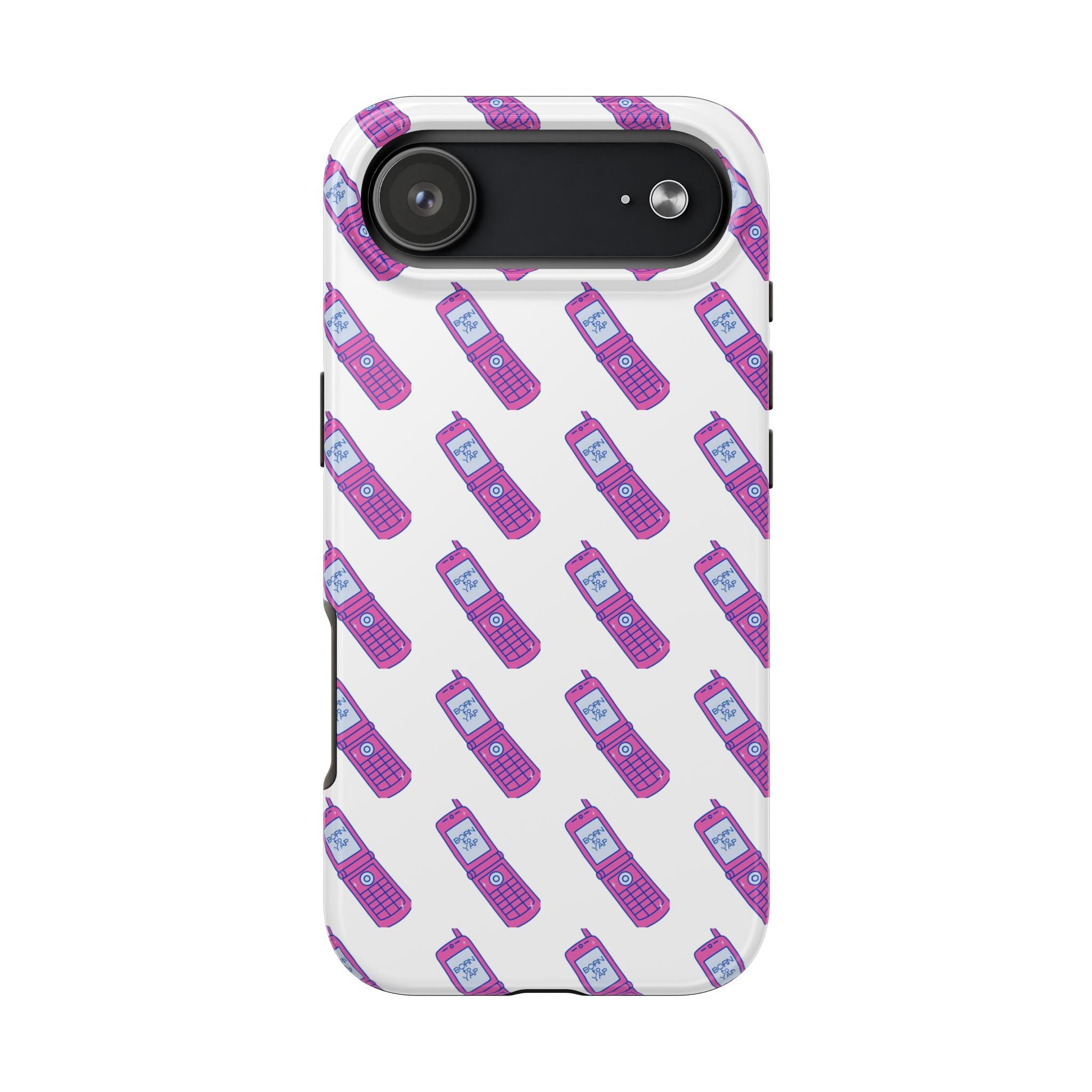 Retro Purple Born to Yap Flip Phone Phone Case | 90s Pattern, Cute Tech Design