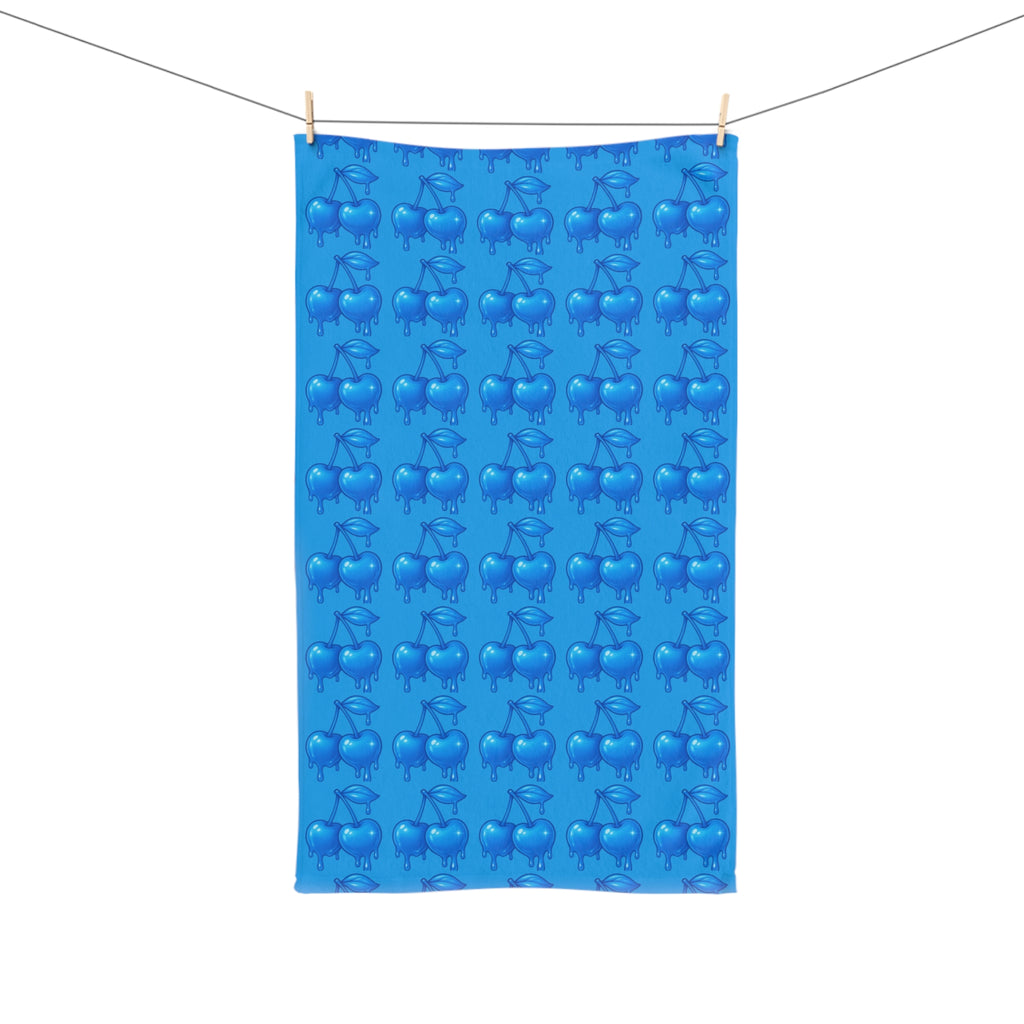 Blue Cherry Drip Pattern Hand Towel