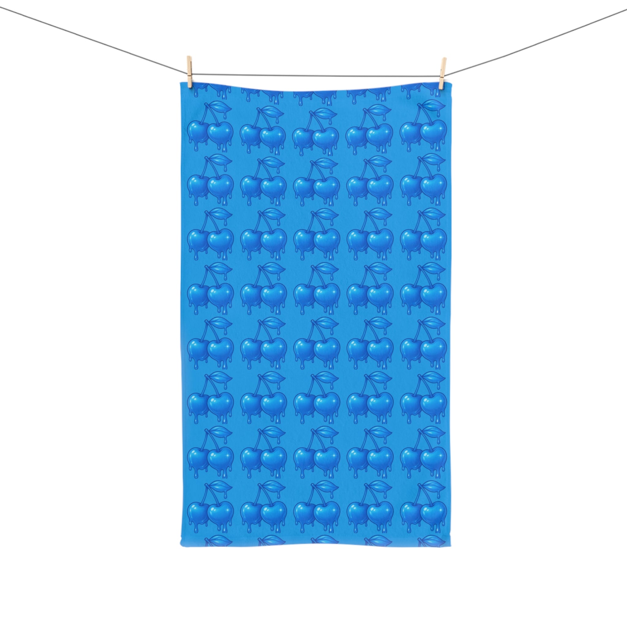 Blue Cherry Drip Pattern Hand Towel