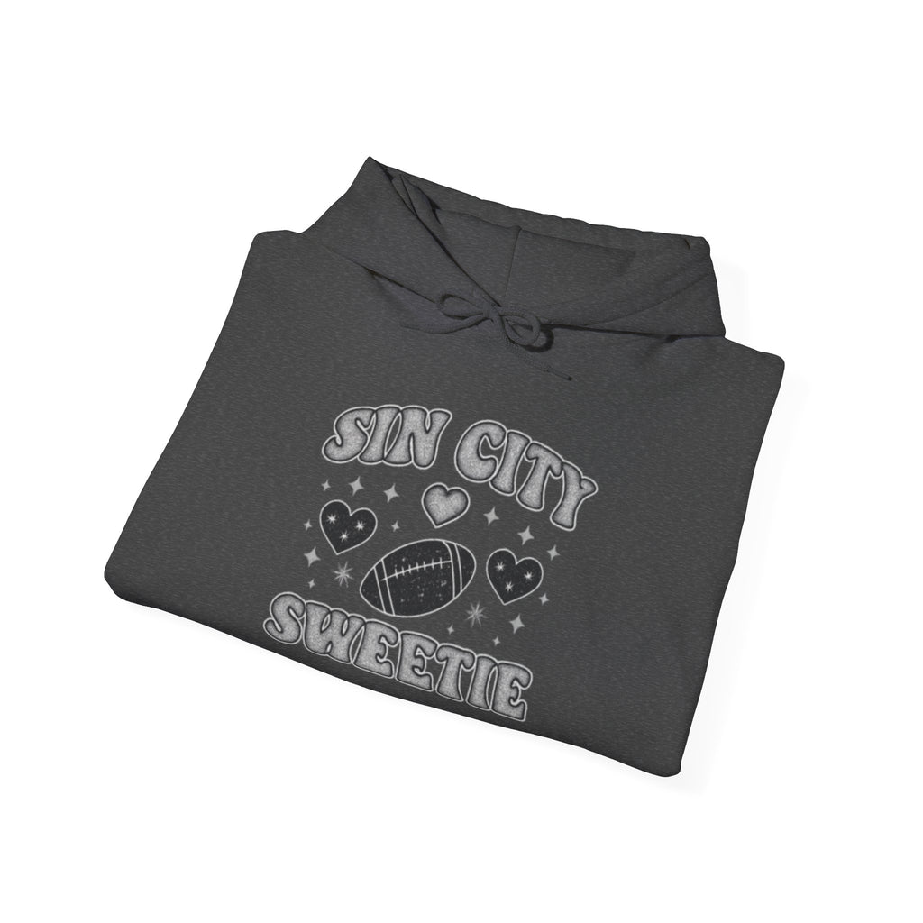 Sin City Sweetie Hoodie — Retro Heart & Football Graphic Pullover