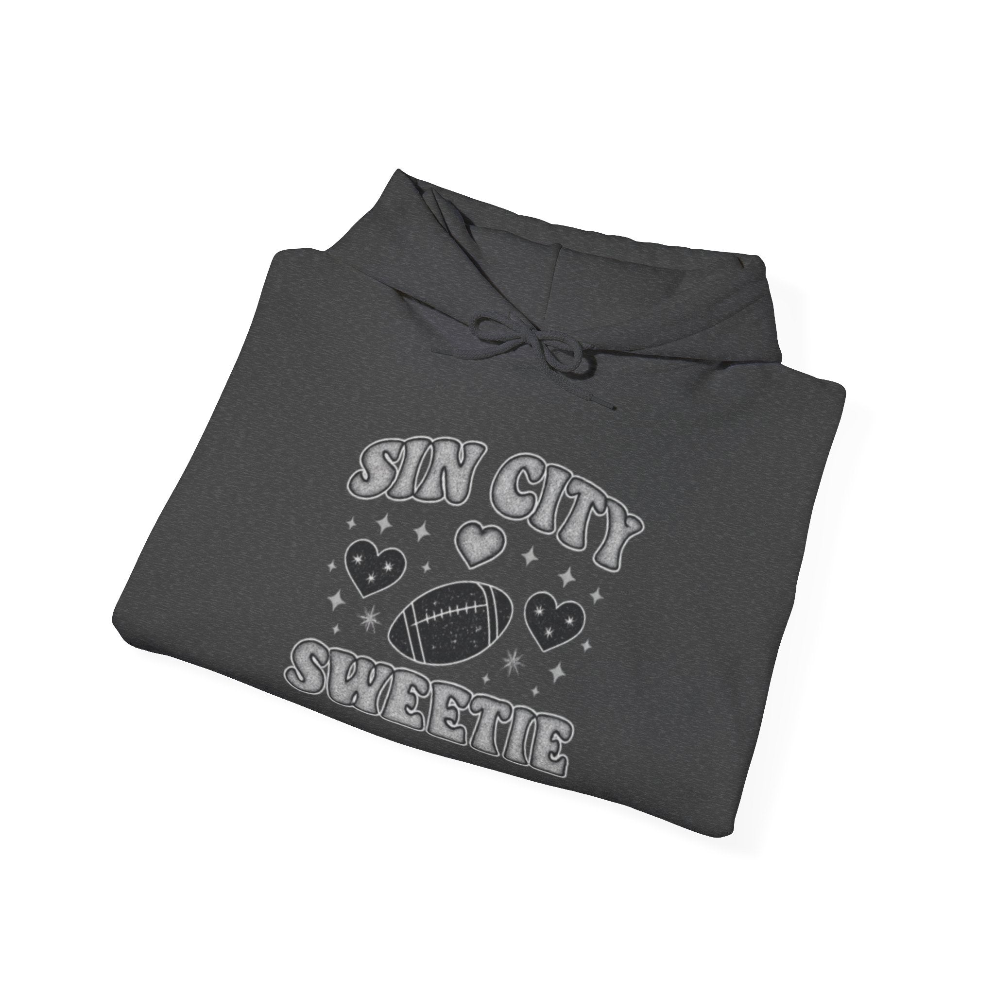 Sin City Sweetie Hoodie — Retro Heart & Football Graphic Pullover
