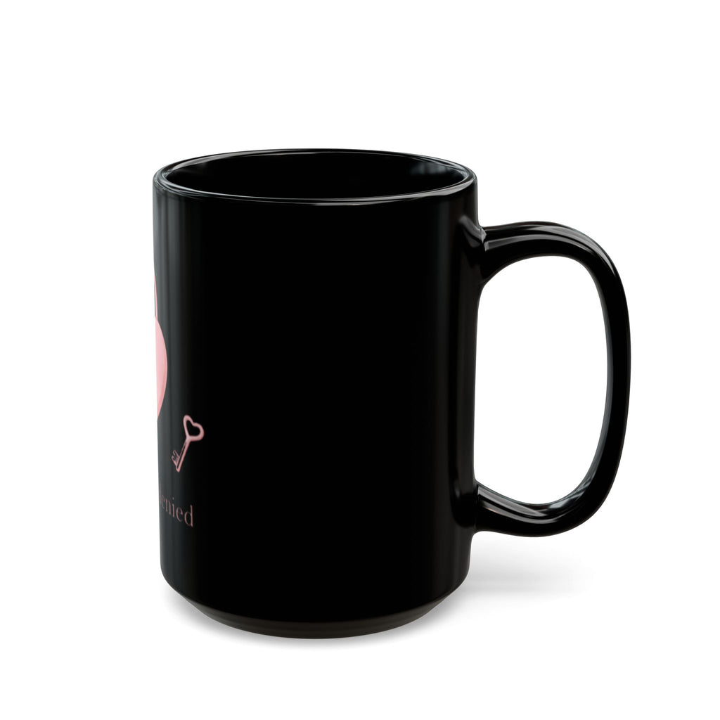 "Access Denied" Black Mug — Pink Heart Lock & Key