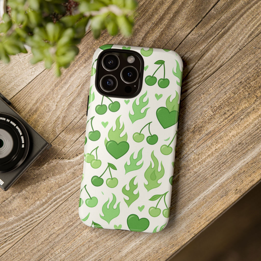 Green Flame Hearts Phone Case