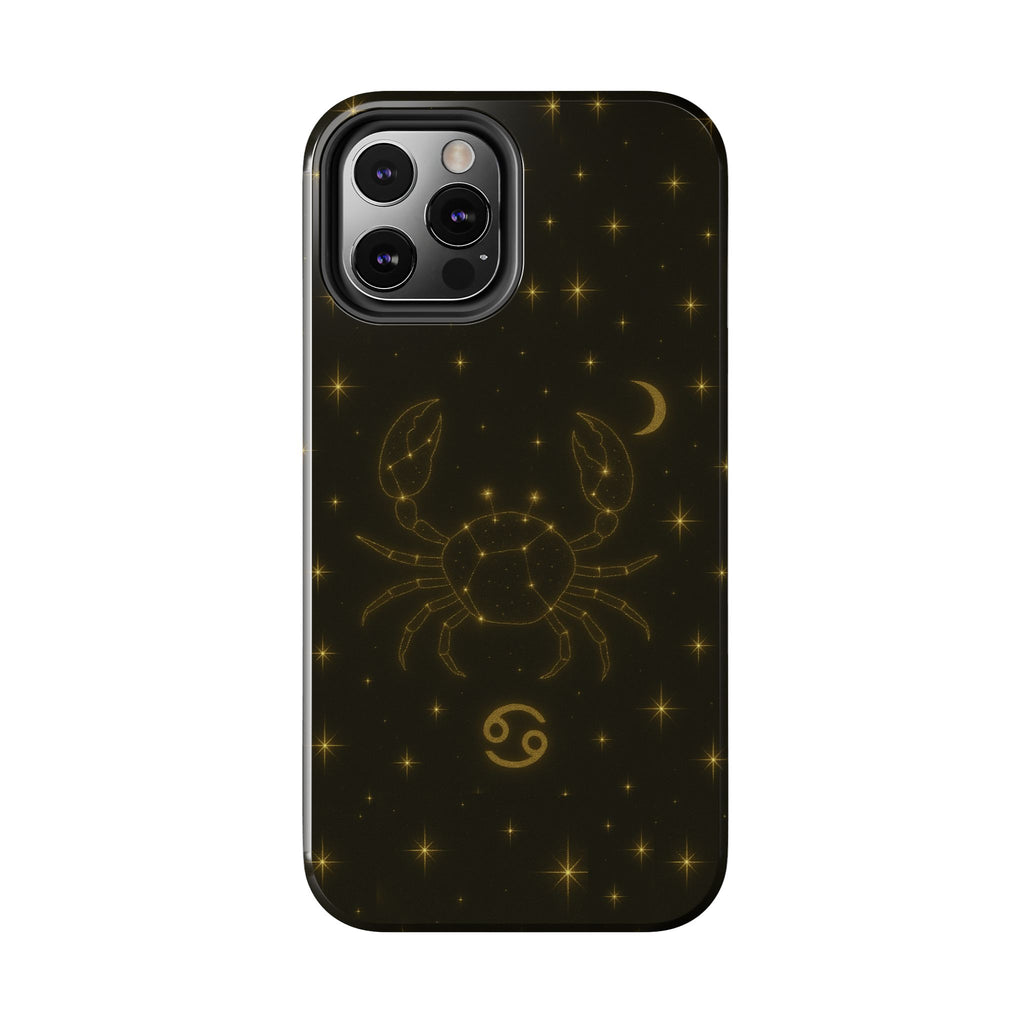 Cancer Zodiac Tough Phone Case — Gold Constellation Crab with Crescent Moon