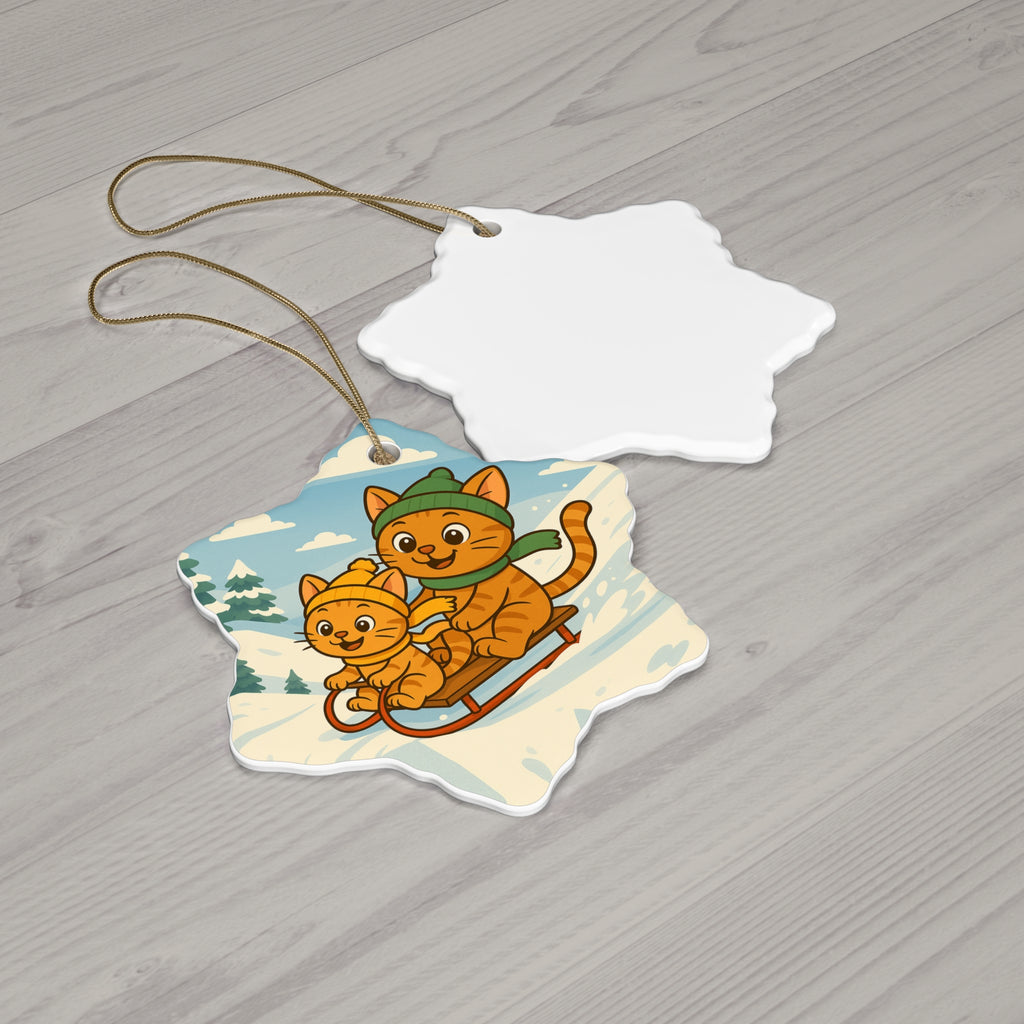Custom Pets Sledding Ceramic Ornament  Personalized Holiday Decoration