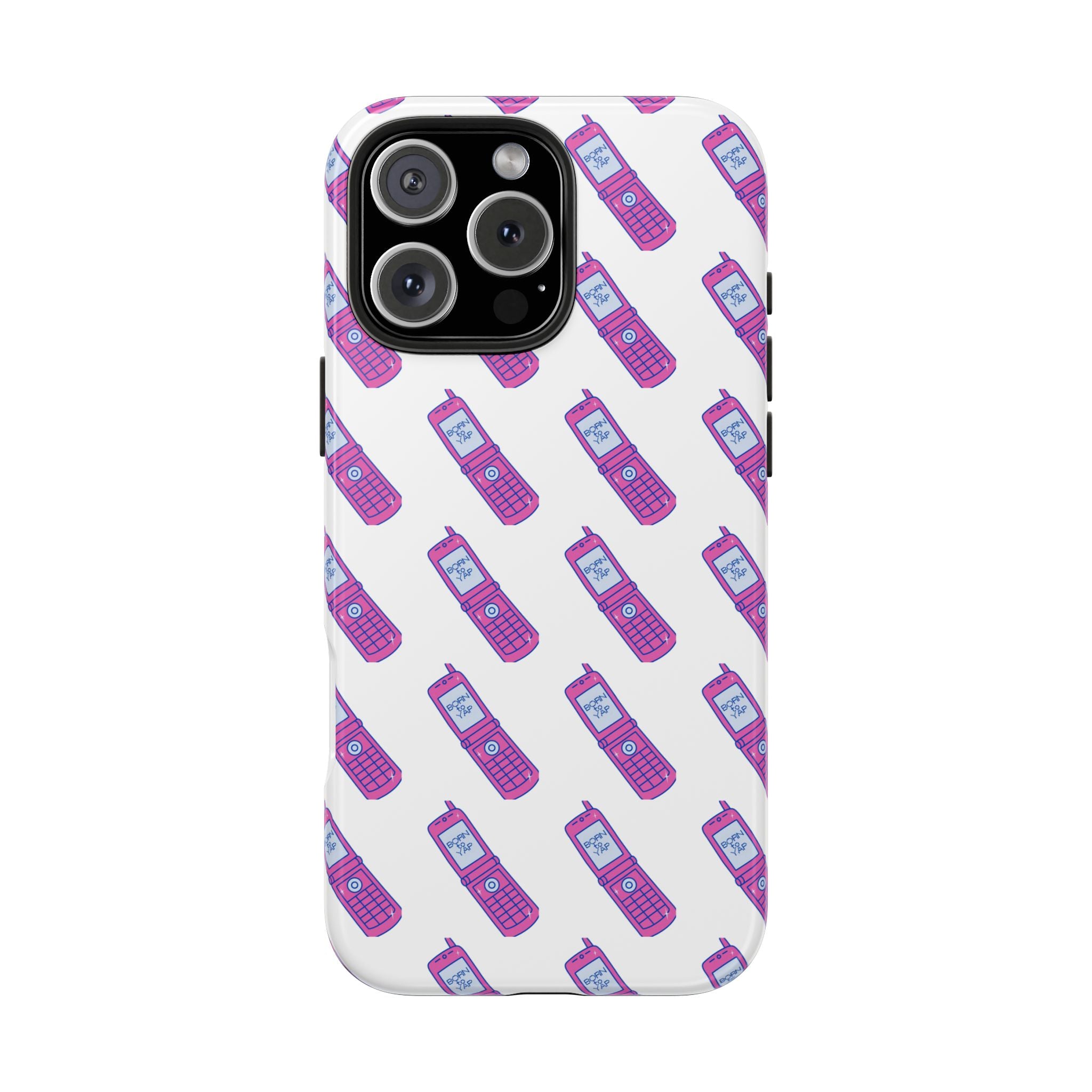 Retro Purple Born to Yap Flip Phone Phone Case | 90s Pattern, Cute Tech Design